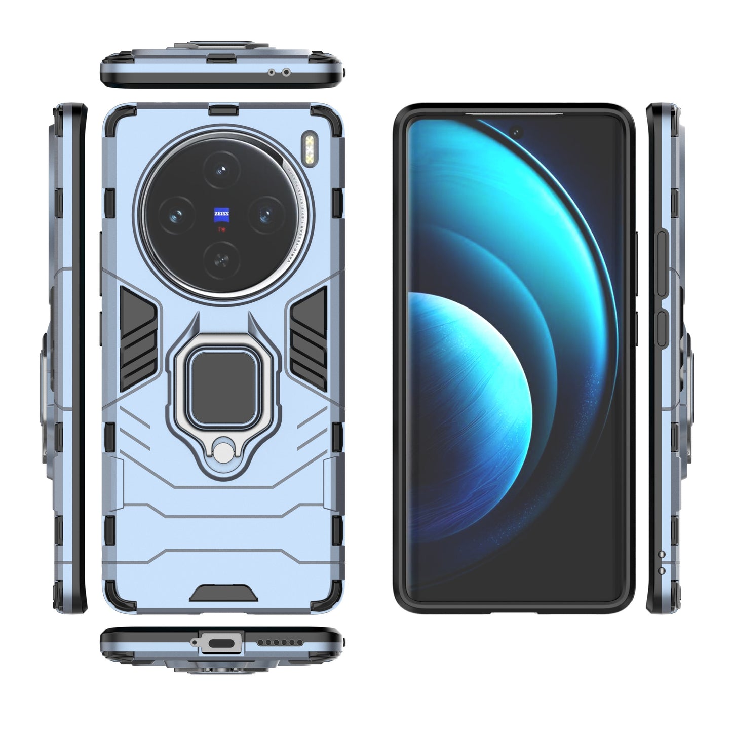 For vivo X100 5G Case Anti-Scratch PC+TPU Phone Cover with Kickstand - Blue