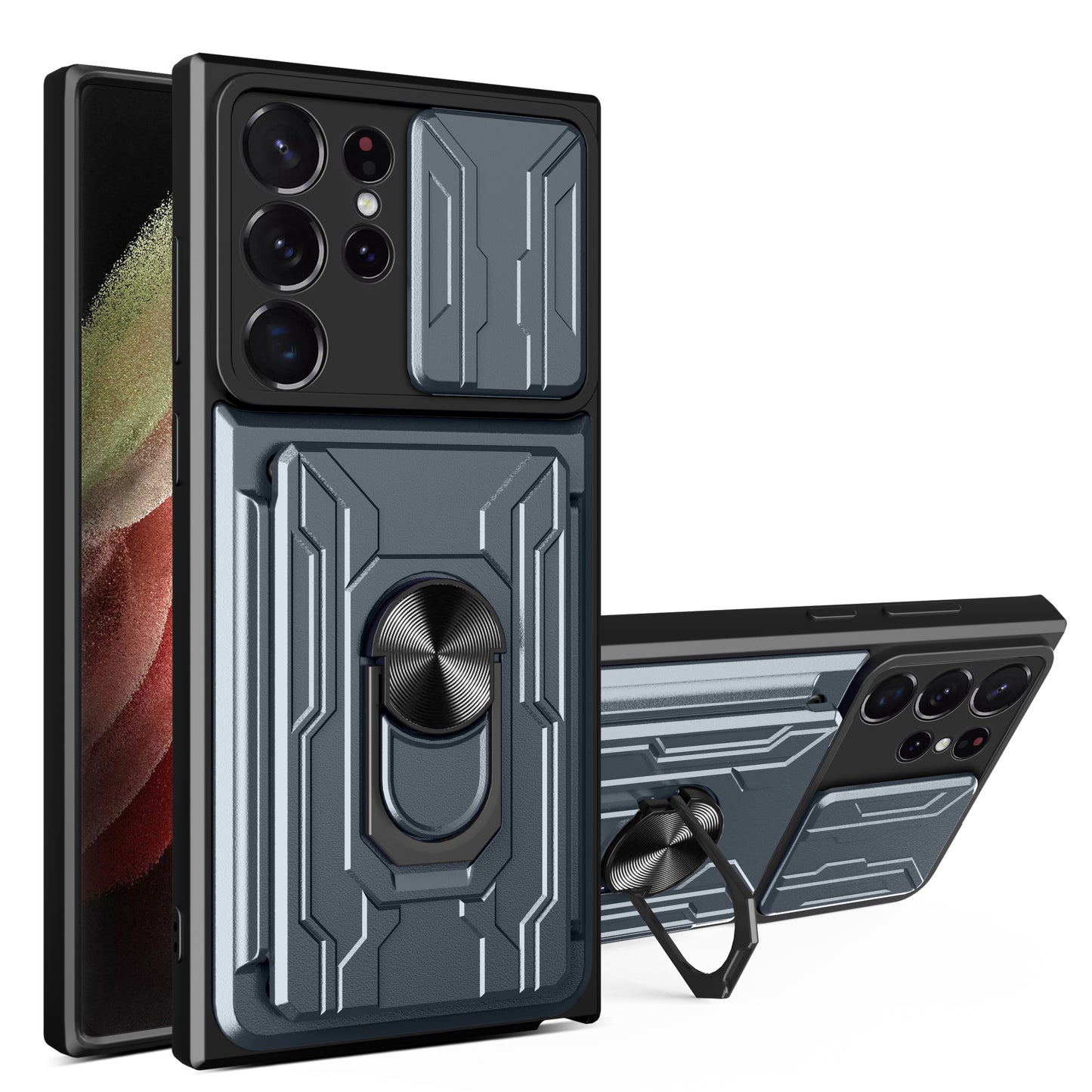 For Samsung Galaxy S24 Ultra Case Slide Lens Protection PC+TPU Phone Cover - Titanium Grey