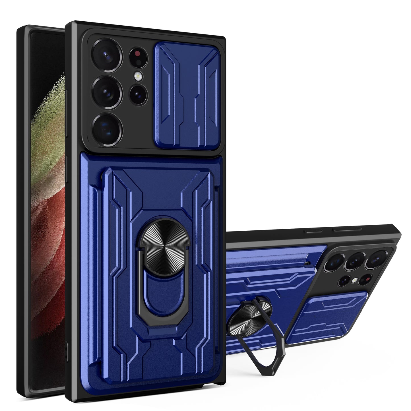 For Samsung Galaxy S24 Ultra Case Slide Lens Protection PC+TPU Phone Cover - Sapphire