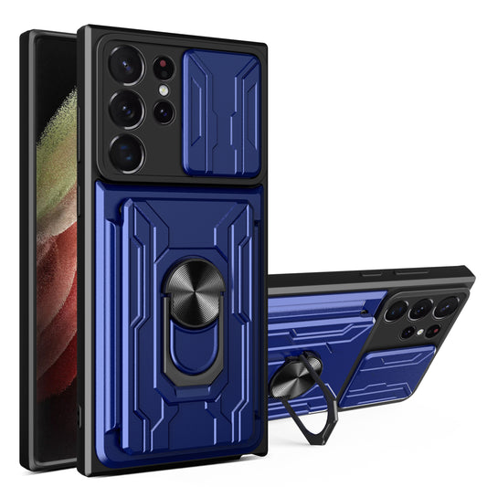 For Samsung Galaxy S24 Ultra Case Slide Lens Protection PC+TPU Phone Cover - Sapphire
