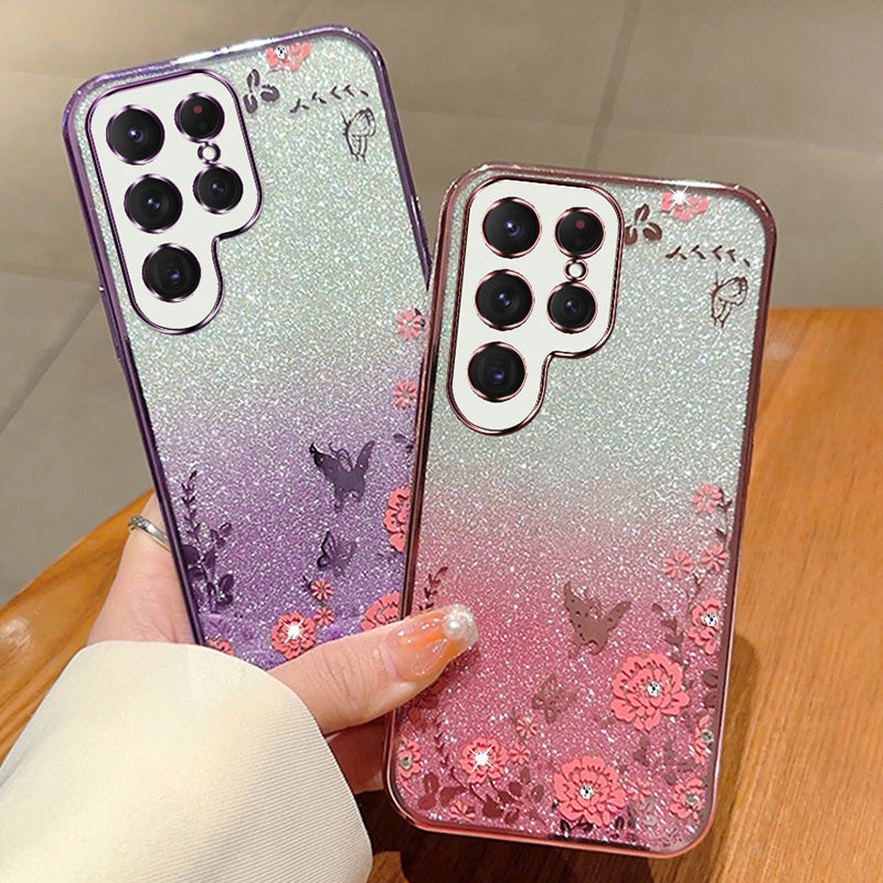 For Samsung Galaxy S24 Ultra TPU Case Flower Pattern Glitter Phone Cover - Purple