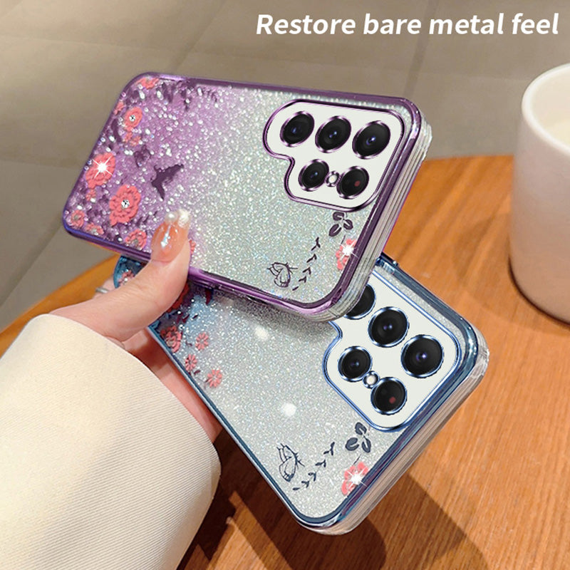 For Samsung Galaxy S24 Ultra TPU Case Flower Pattern Glitter Phone Cover - Purple
