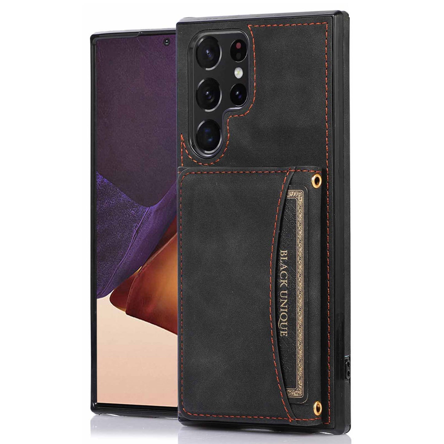 For Samsung Galaxy S24 Ultra Case Tri-fold Wallet Phone Kickstand Cover - Black