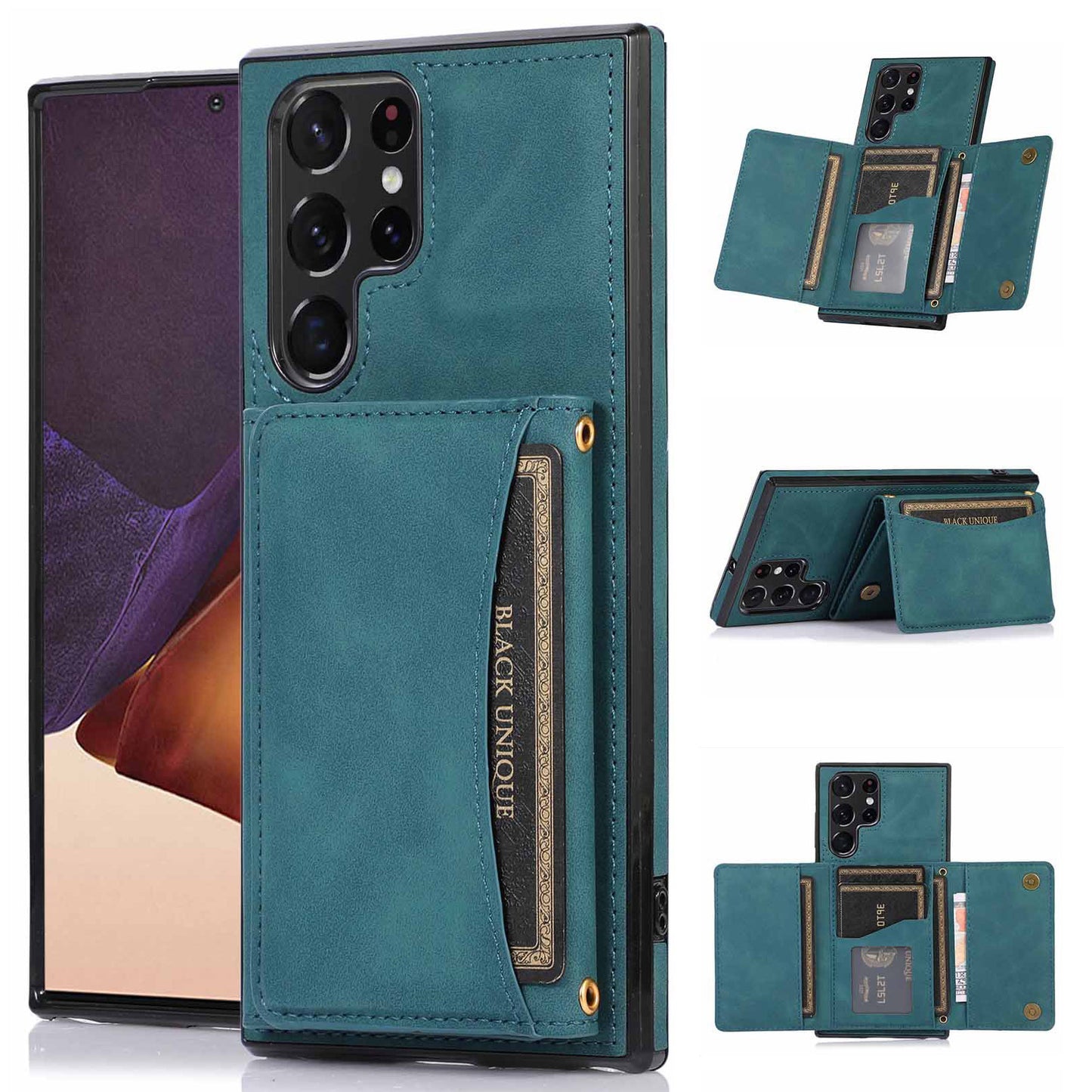 For Samsung Galaxy S24 Ultra Case Tri-fold Wallet Phone Kickstand Cover - Blue