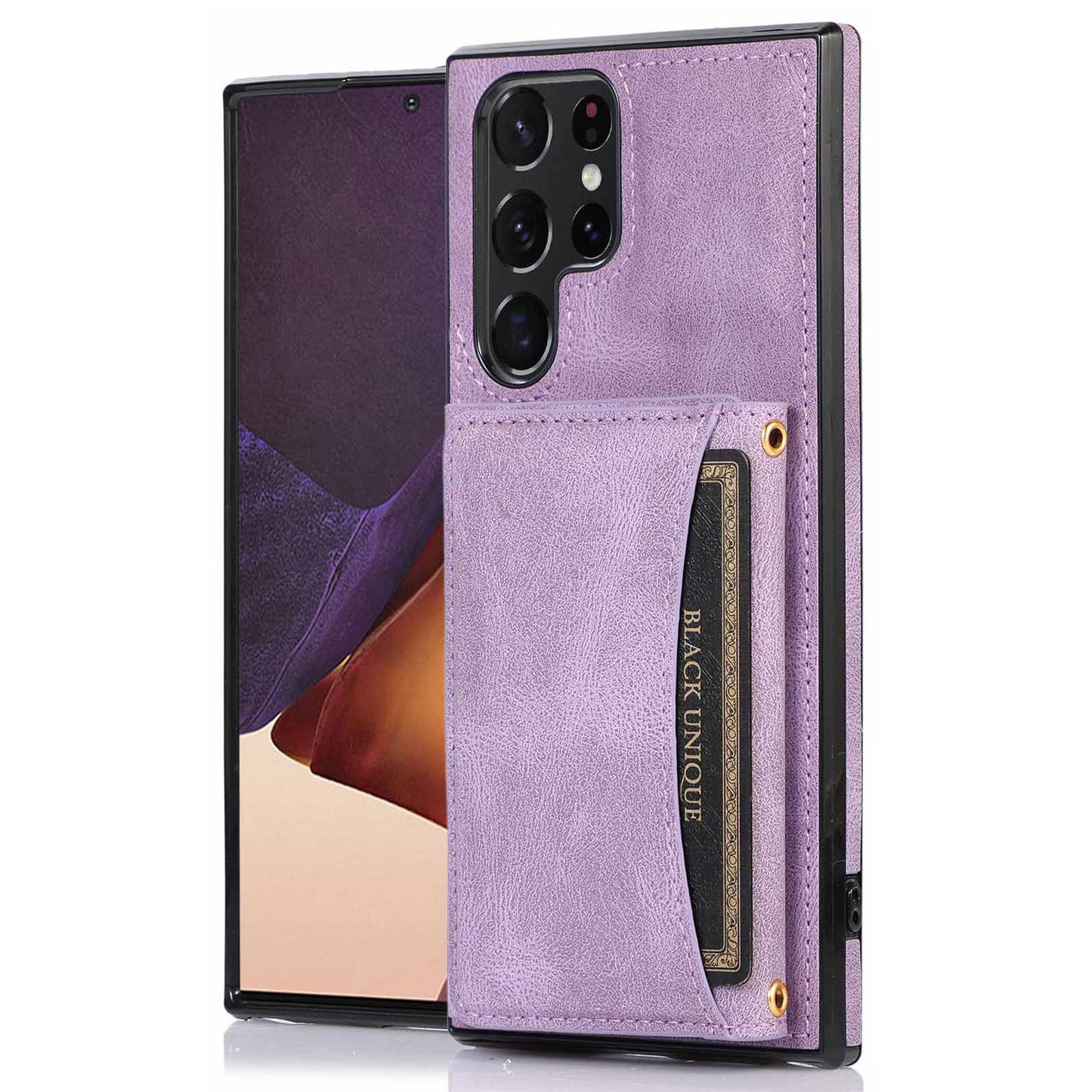 For Samsung Galaxy S24 Ultra Case Tri-fold Wallet Phone Kickstand Cover - Purple