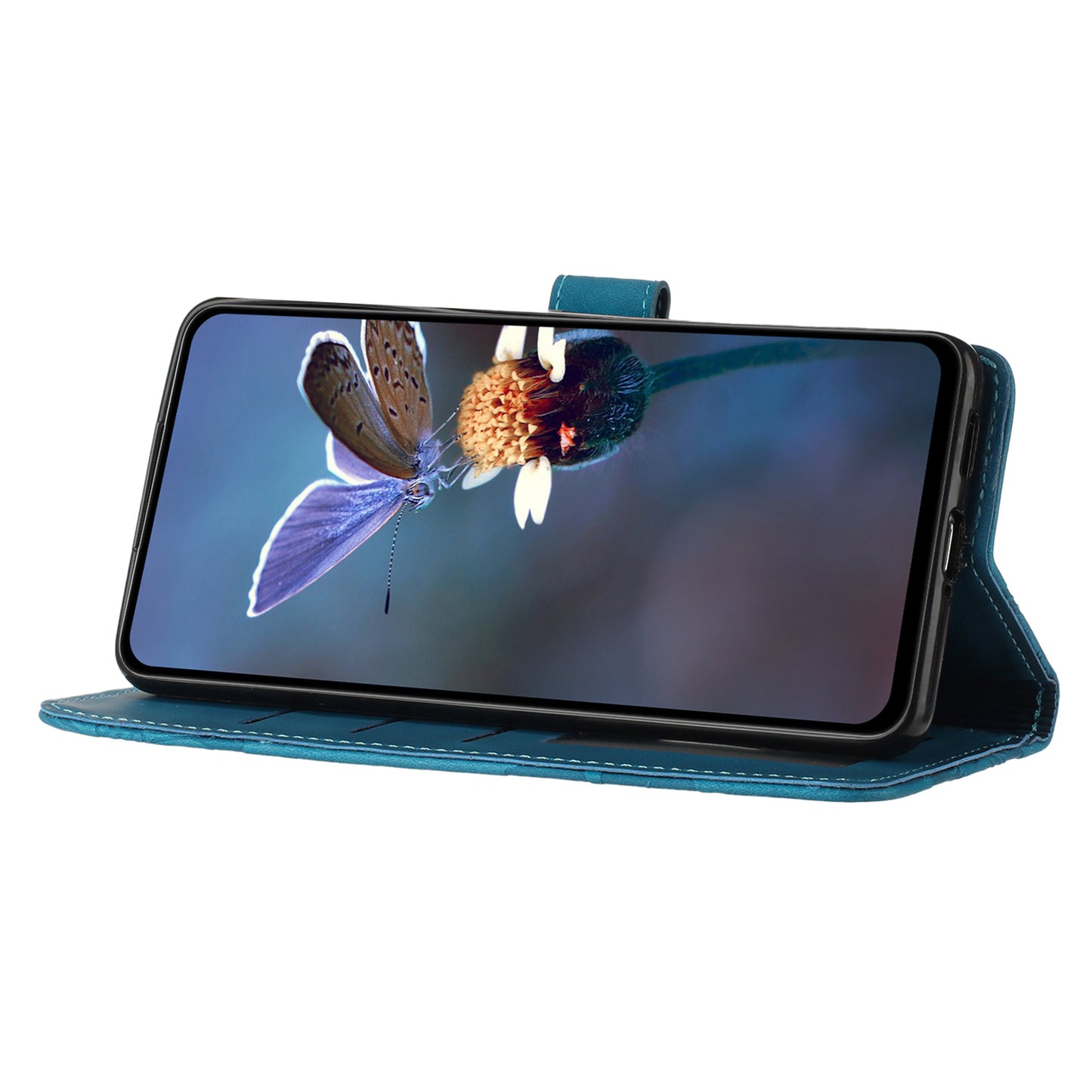 For Samsung Galaxy S24 Anti-Scratch PU Leather Wallet Phone Cover Imprinted Stand Phone Case - Blue