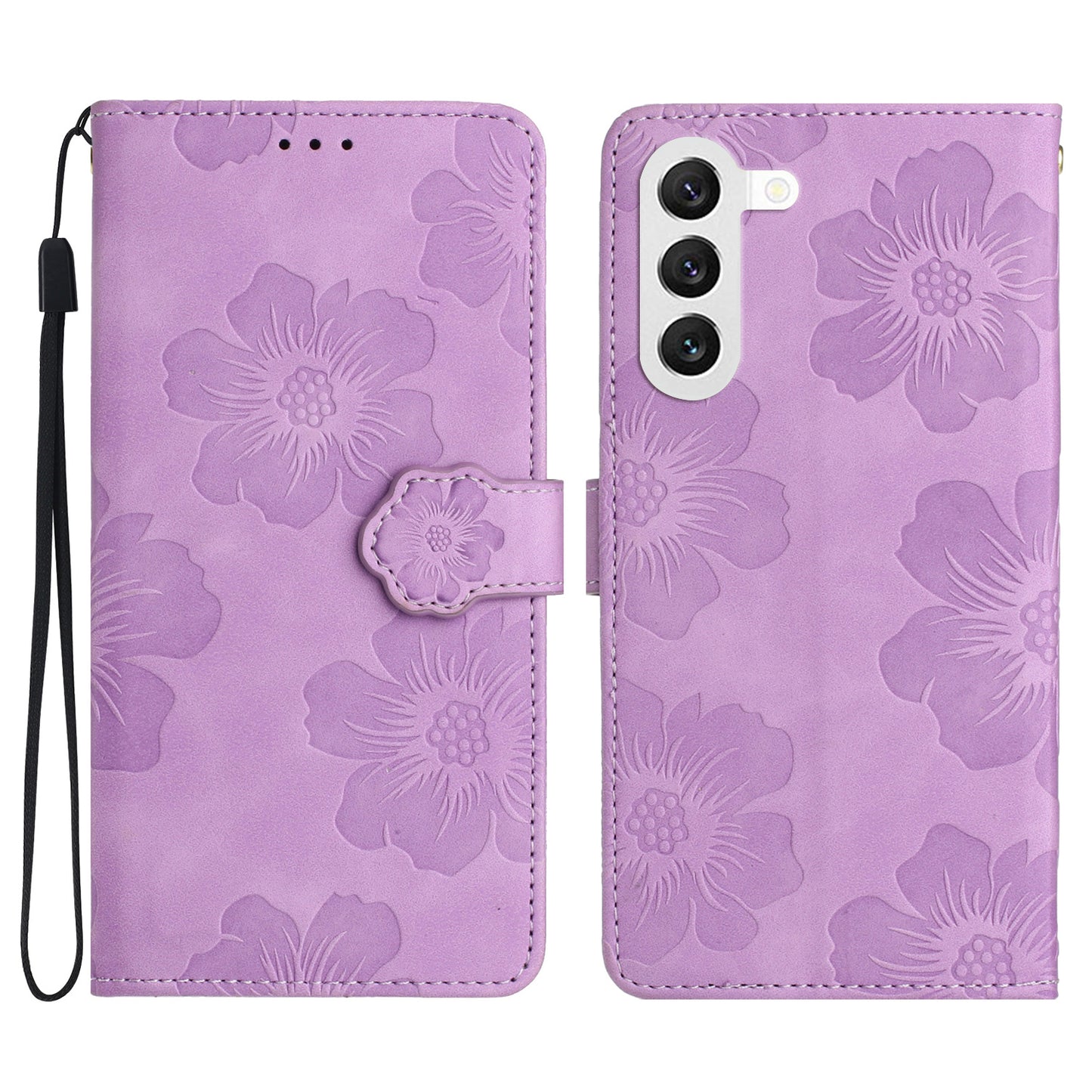 For Samsung Galaxy S24 Anti-Scratch PU Leather Wallet Phone Cover Imprinted Stand Phone Case - Purple