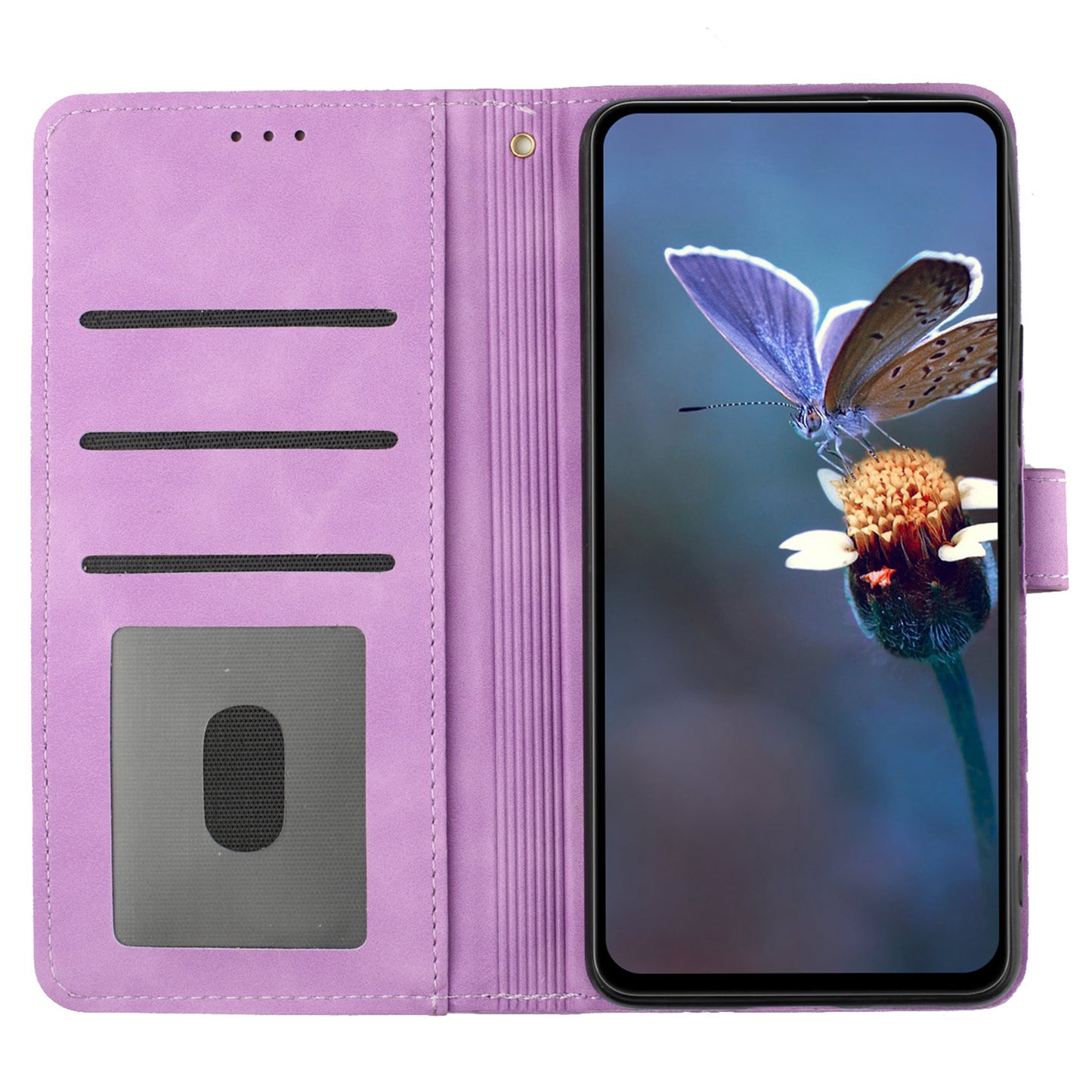 For Samsung Galaxy S24 Anti-Scratch PU Leather Wallet Phone Cover Imprinted Stand Phone Case - Purple