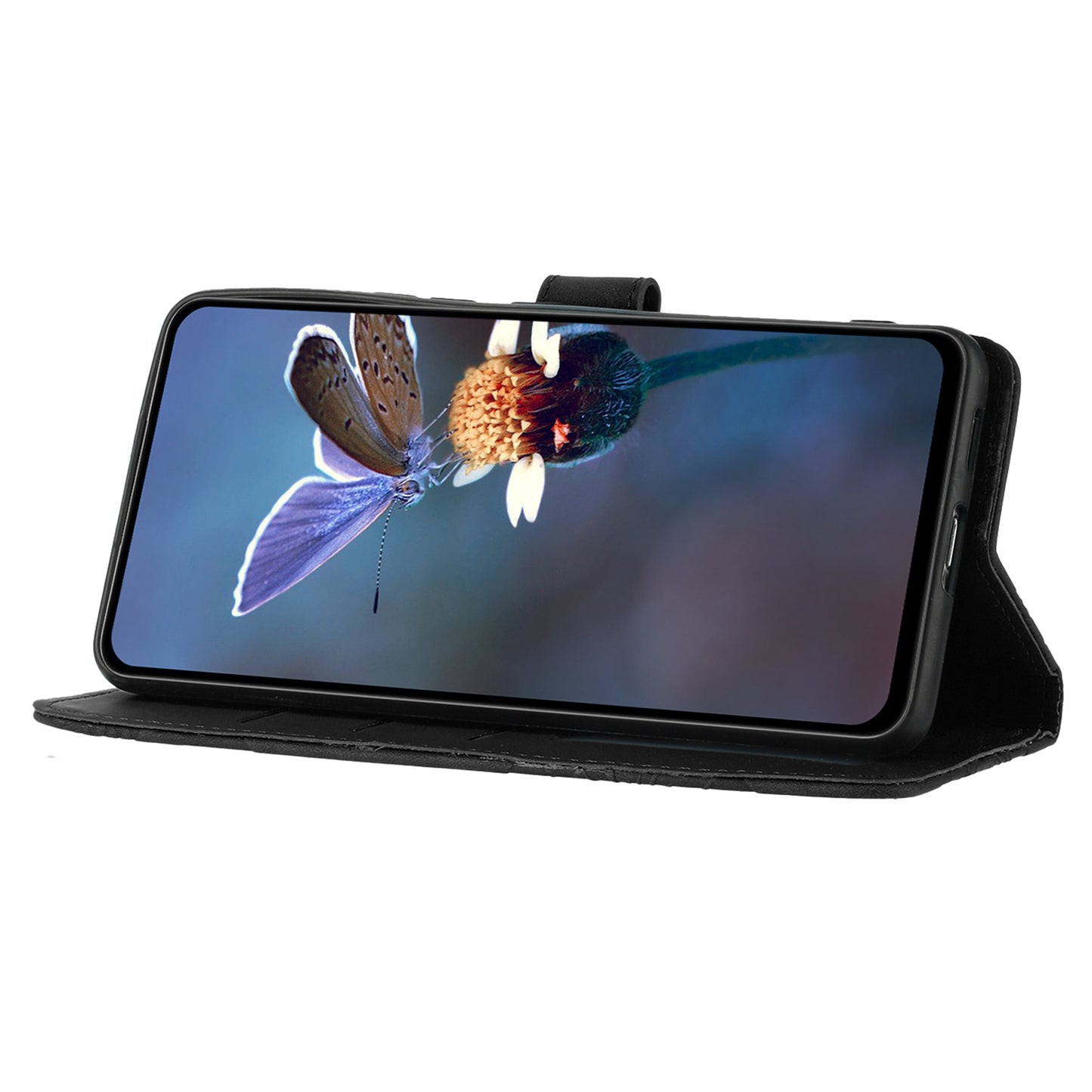 For Samsung Galaxy S24 Anti-Scratch PU Leather Wallet Phone Cover Imprinted Stand Phone Case - Black