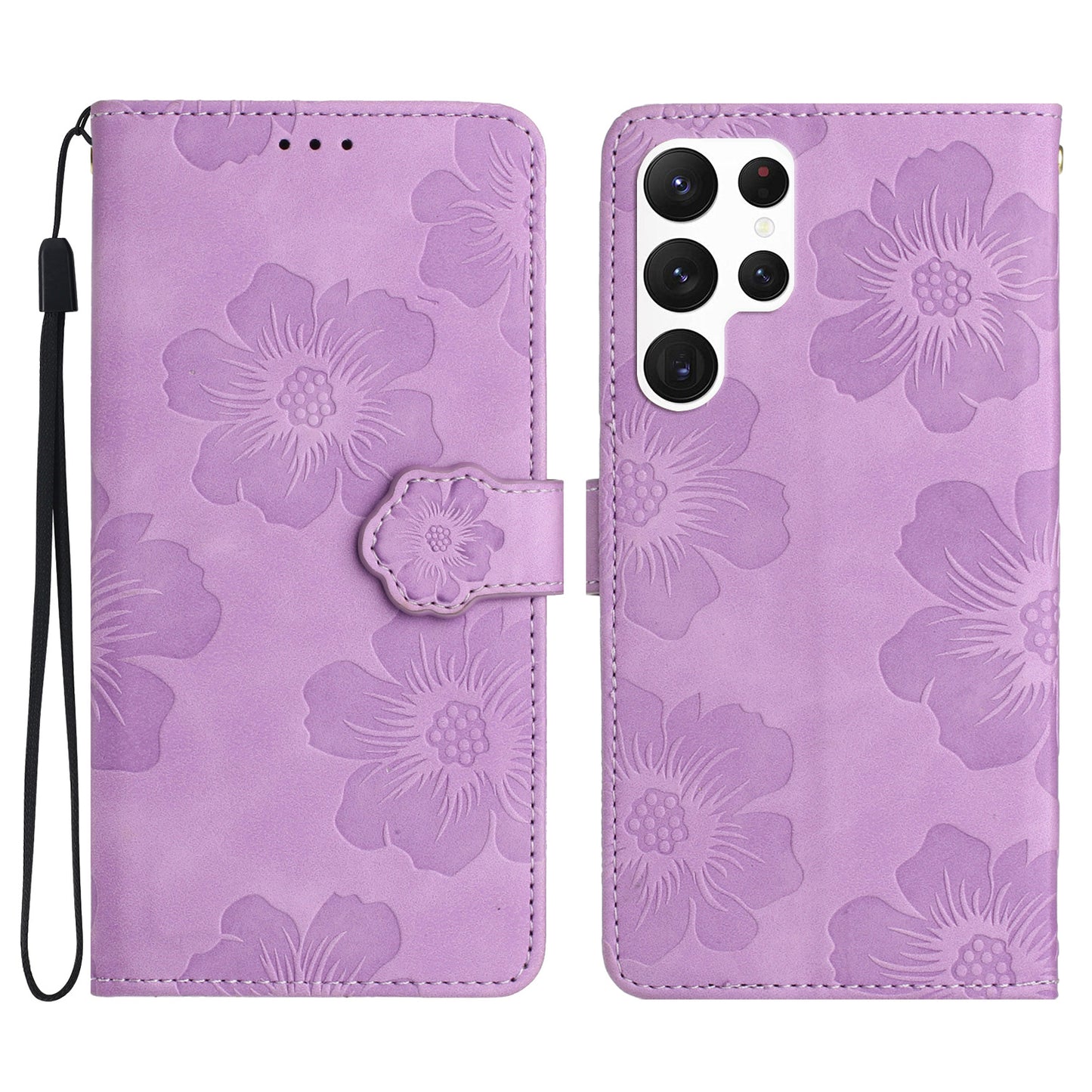 For Samsung Galaxy S24 Ultra Case Imprinted Stand Phone Shell PU Leather Wallet Cell Phone Cover - Purple