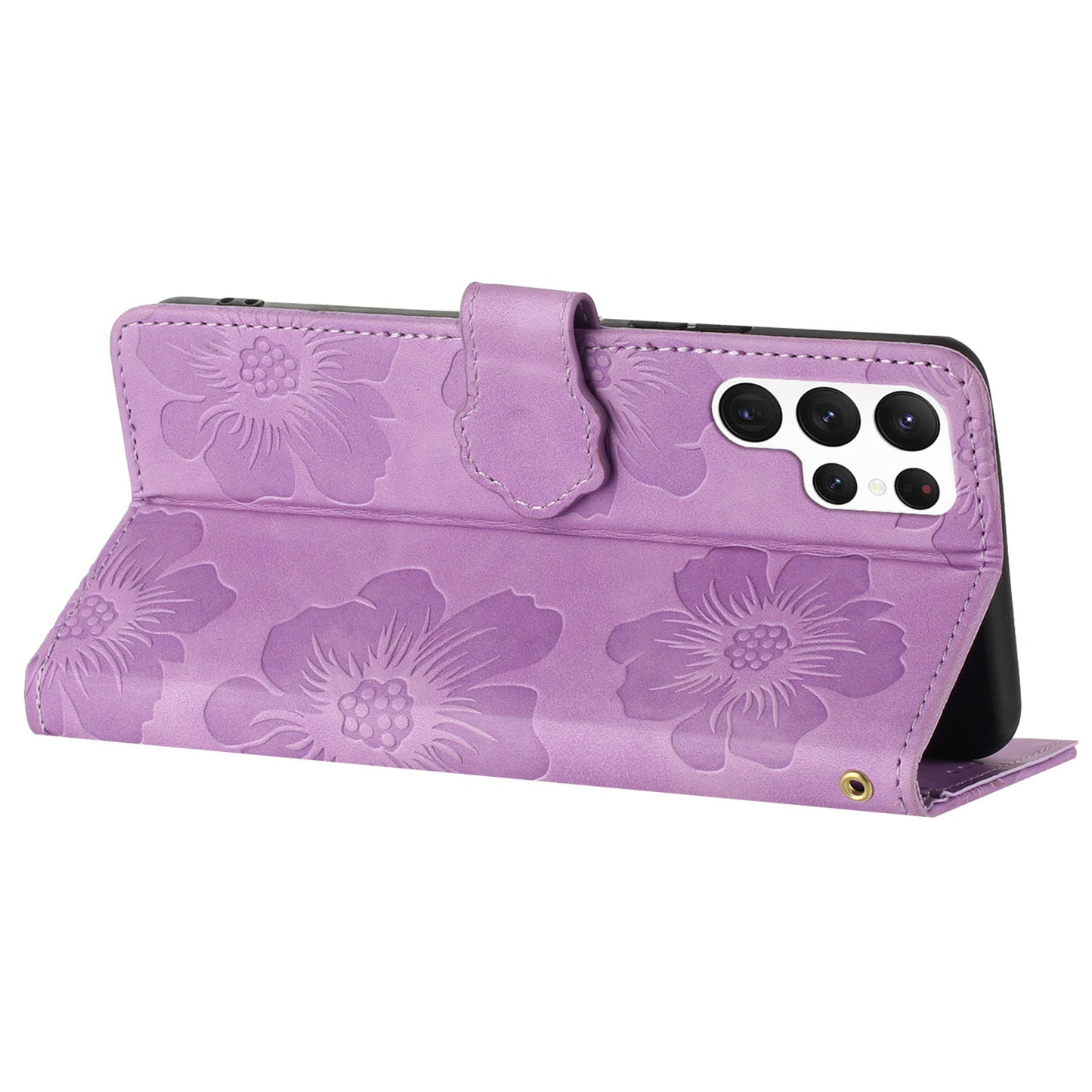 For Samsung Galaxy S24 Ultra Case Imprinted Stand Phone Shell PU Leather Wallet Cell Phone Cover - Purple