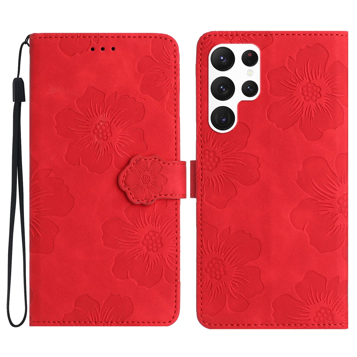 For Samsung Galaxy S24 Ultra Case Imprinted Stand Phone Shell PU Leather Wallet Cell Phone Cover - Red