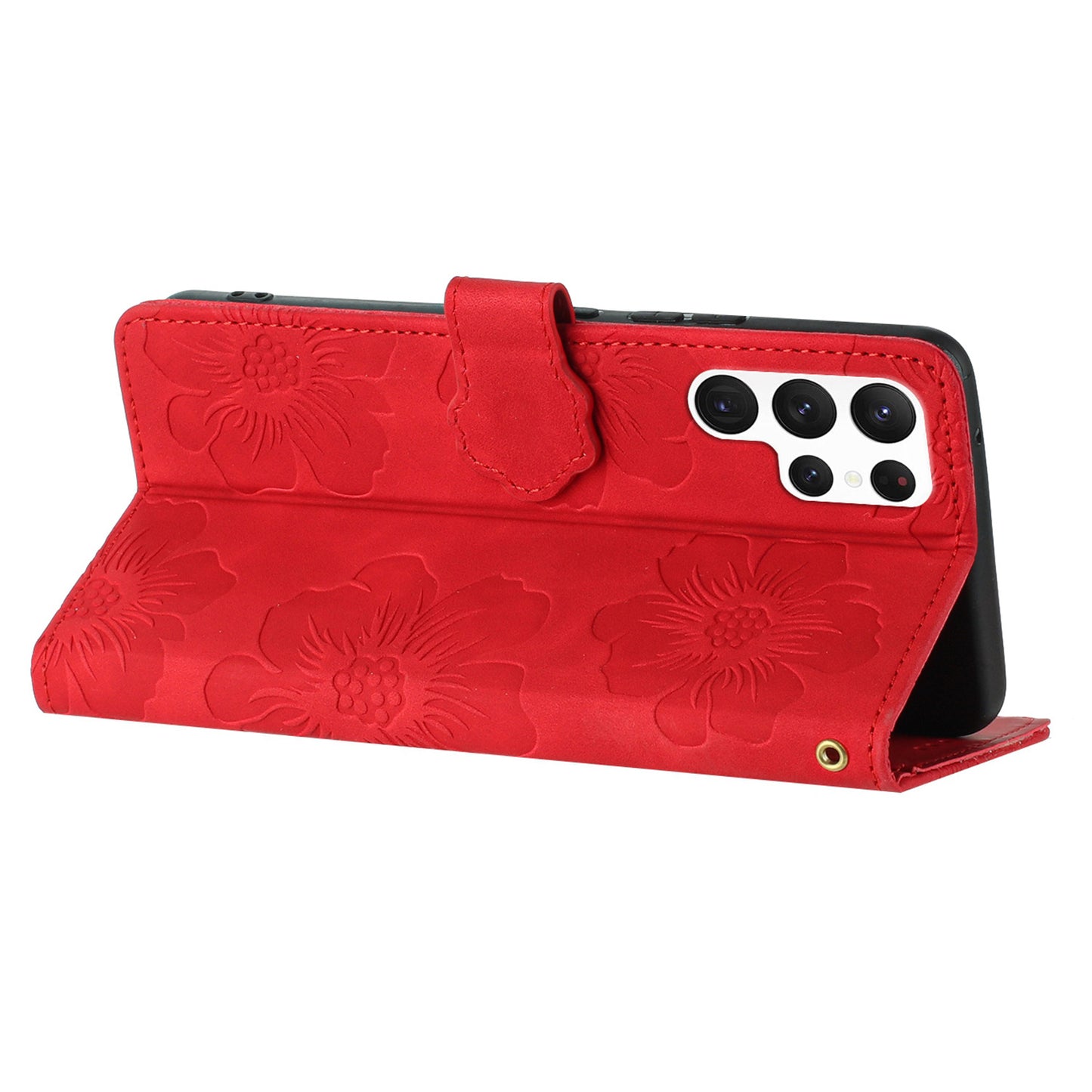 For Samsung Galaxy S24 Ultra Case Imprinted Stand Phone Shell PU Leather Wallet Cell Phone Cover - Red