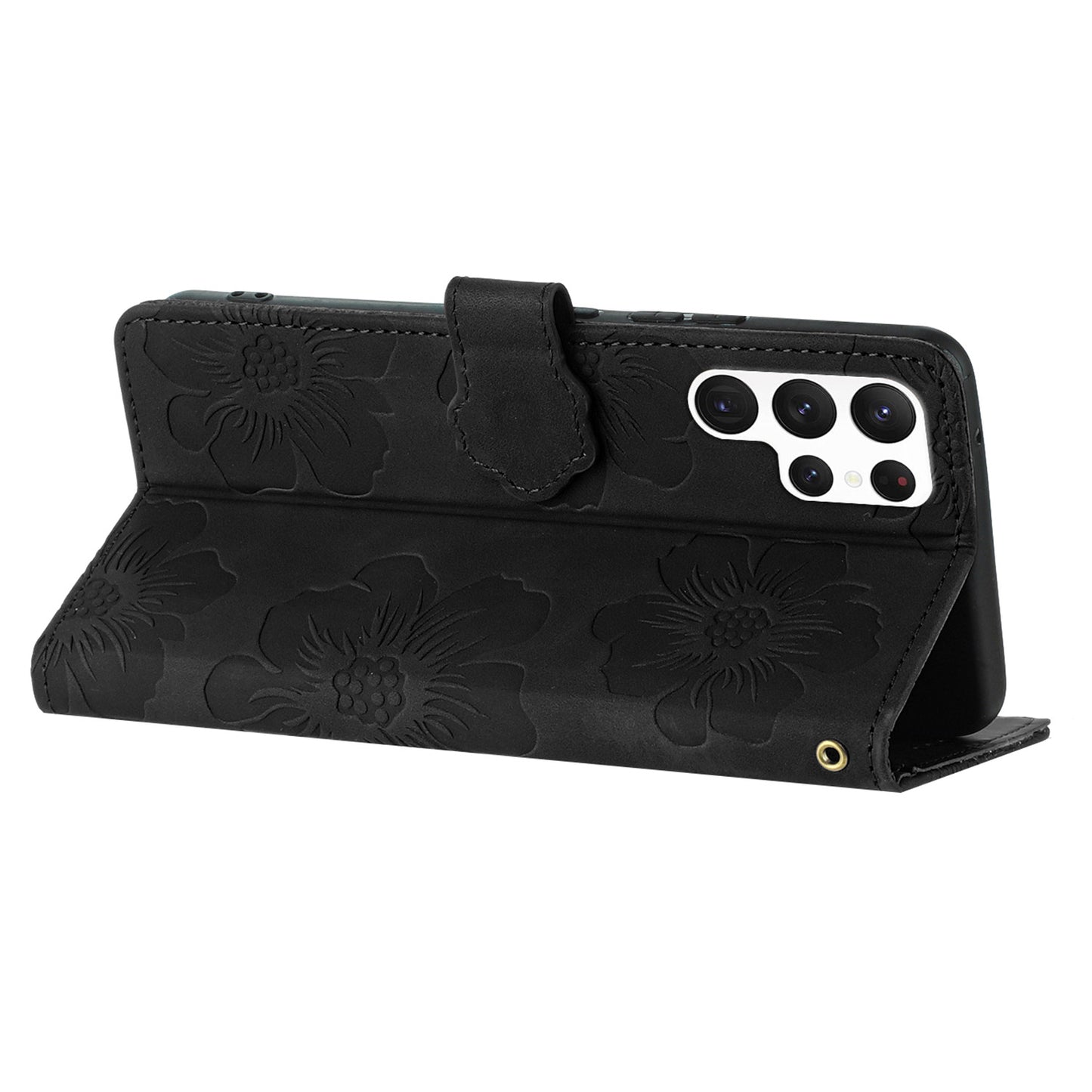 For Samsung Galaxy S24 Ultra Case Imprinted Stand Phone Shell PU Leather Wallet Cell Phone Cover - Black