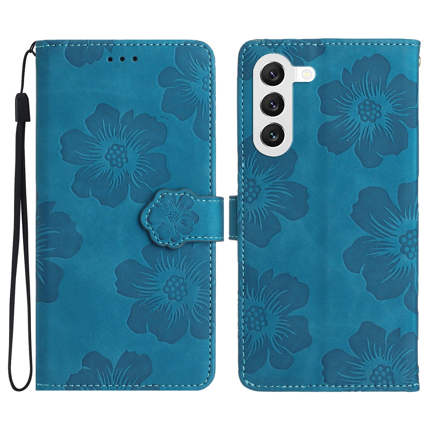 Phone Shell for Samsung Galaxy S24+ Case PU Leather Wallet Imprinted Phone Stand Cover - Blue
