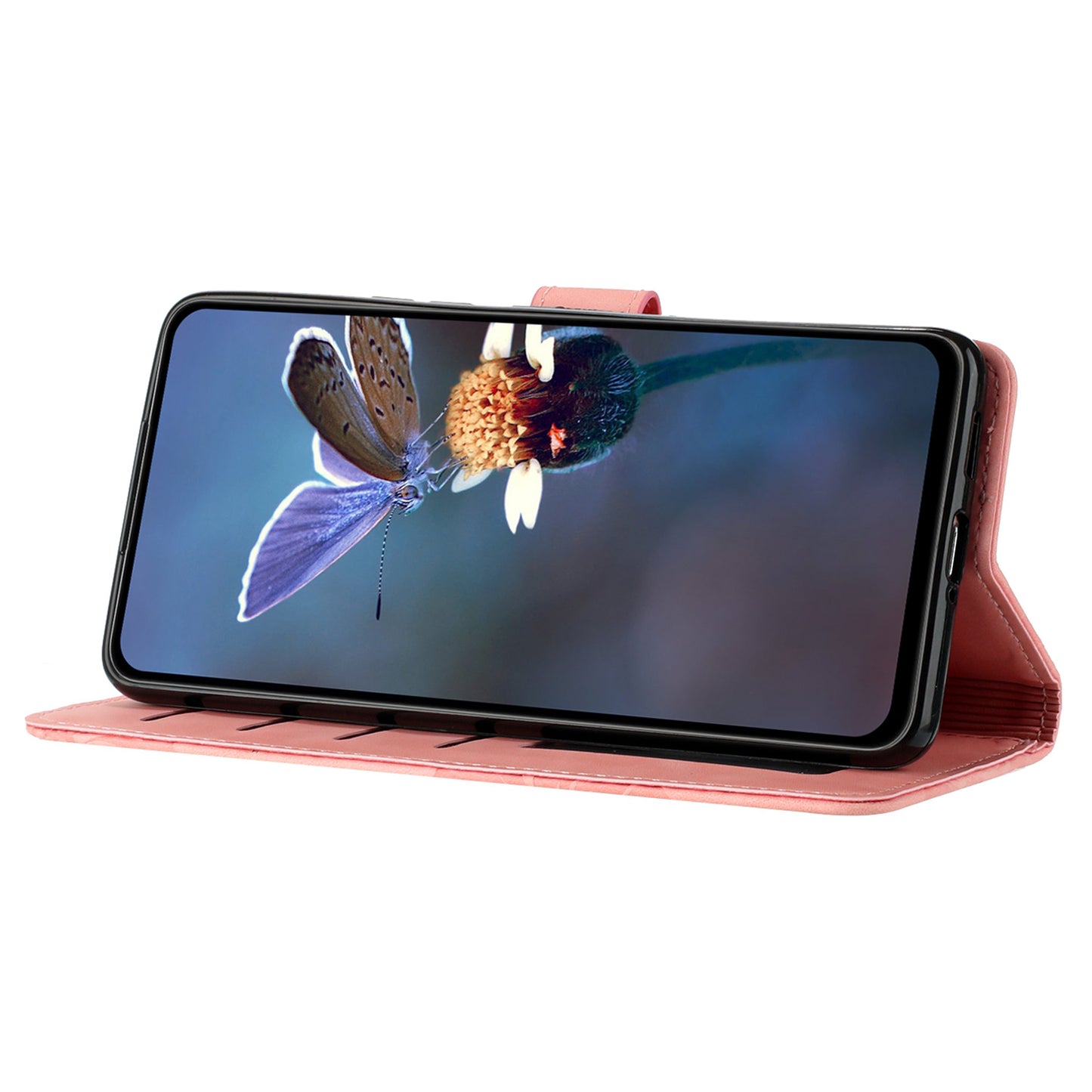 Phone Shell for Samsung Galaxy S24+ Case PU Leather Wallet Imprinted Phone Stand Cover - Pink