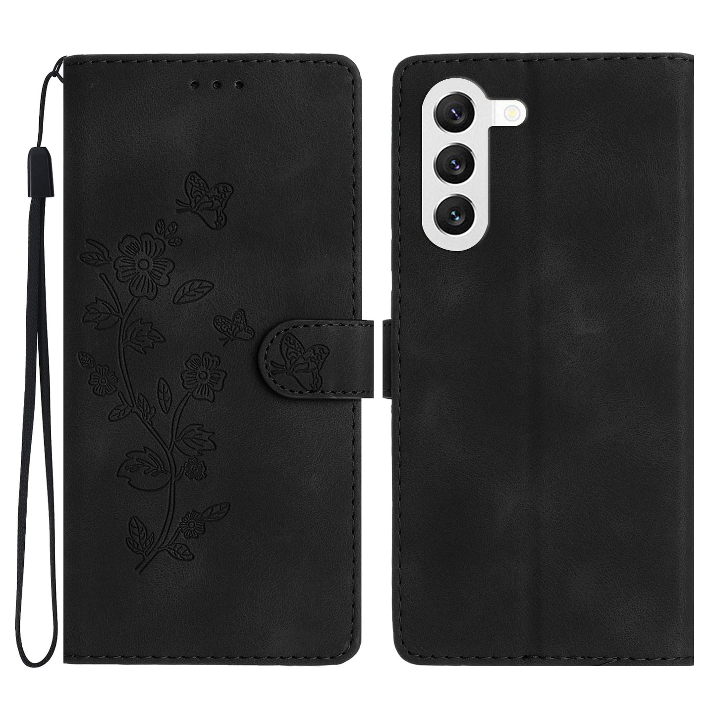 For Samsung Galaxy S24+ Case Imprinted Stand Phone Shell Wallet PU Leather Magnetic Phone Cover - Black