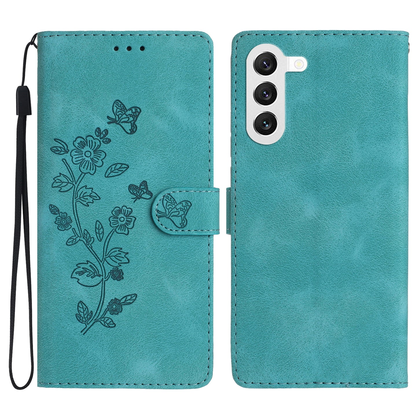 For Samsung Galaxy S24+ Case Imprinted Stand Phone Shell Wallet PU Leather Magnetic Phone Cover - Sky Blue