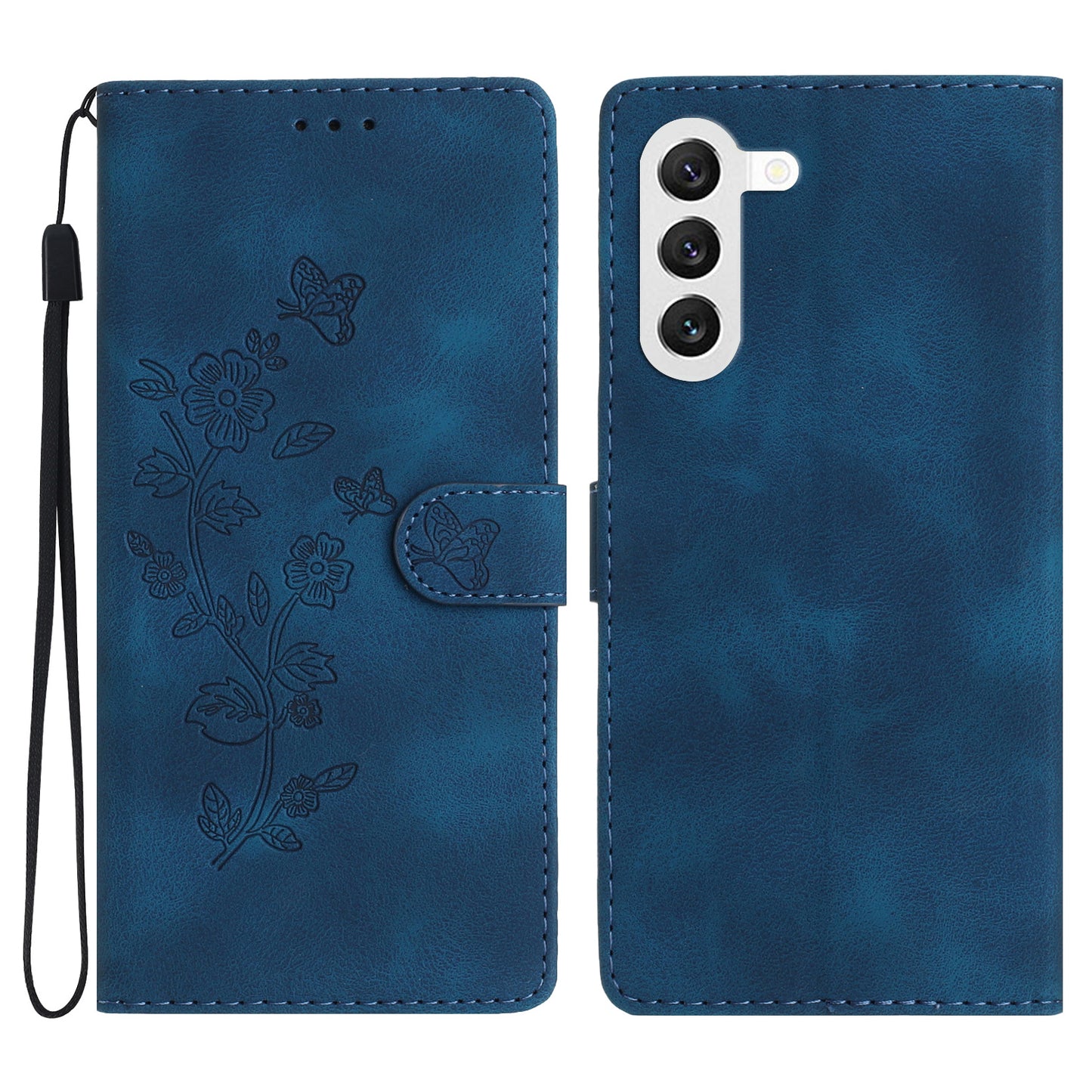 For Samsung Galaxy S24 Imprinted Flower Wallet Magnetic Phone Case PU Leather Stand Cover - Blue