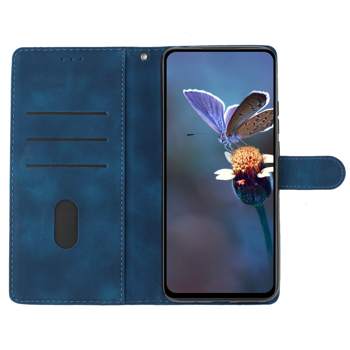 For Samsung Galaxy S24 Imprinted Flower Wallet Magnetic Phone Case PU Leather Stand Cover - Blue