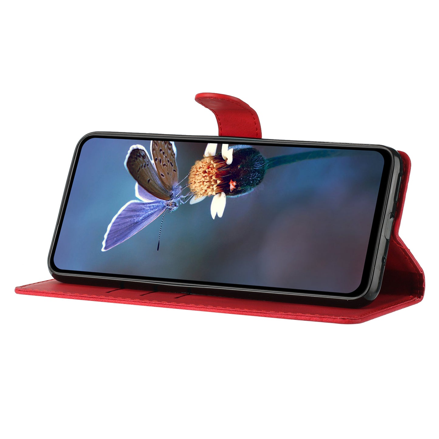 For Samsung Galaxy S24 Imprinted Flower Wallet Magnetic Phone Case PU Leather Stand Cover - Red