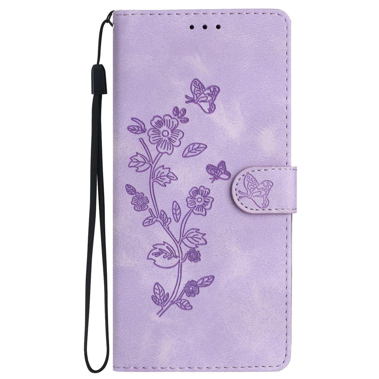 For Samsung Galaxy S24 Imprinted Flower Wallet Magnetic Phone Case PU Leather Stand Cover - Purple