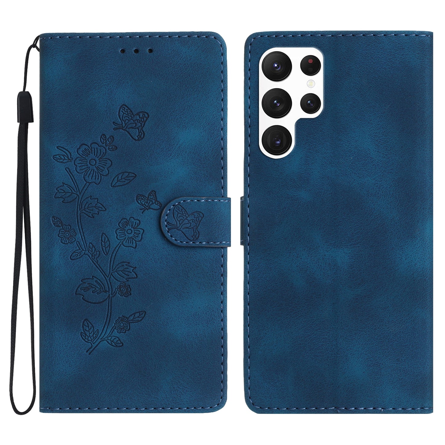 For Samsung Galaxy S24 Ultra Case PU Leather Stand Phone Cover Magnetic Phone Shell Wallet - Blue