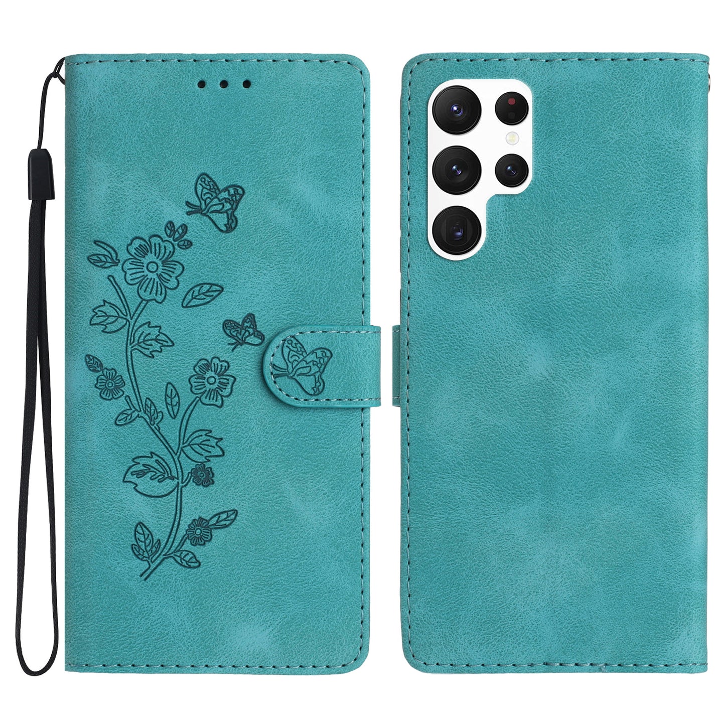 For Samsung Galaxy S24 Ultra Case PU Leather Stand Phone Cover Magnetic Phone Shell Wallet - Sky Blue