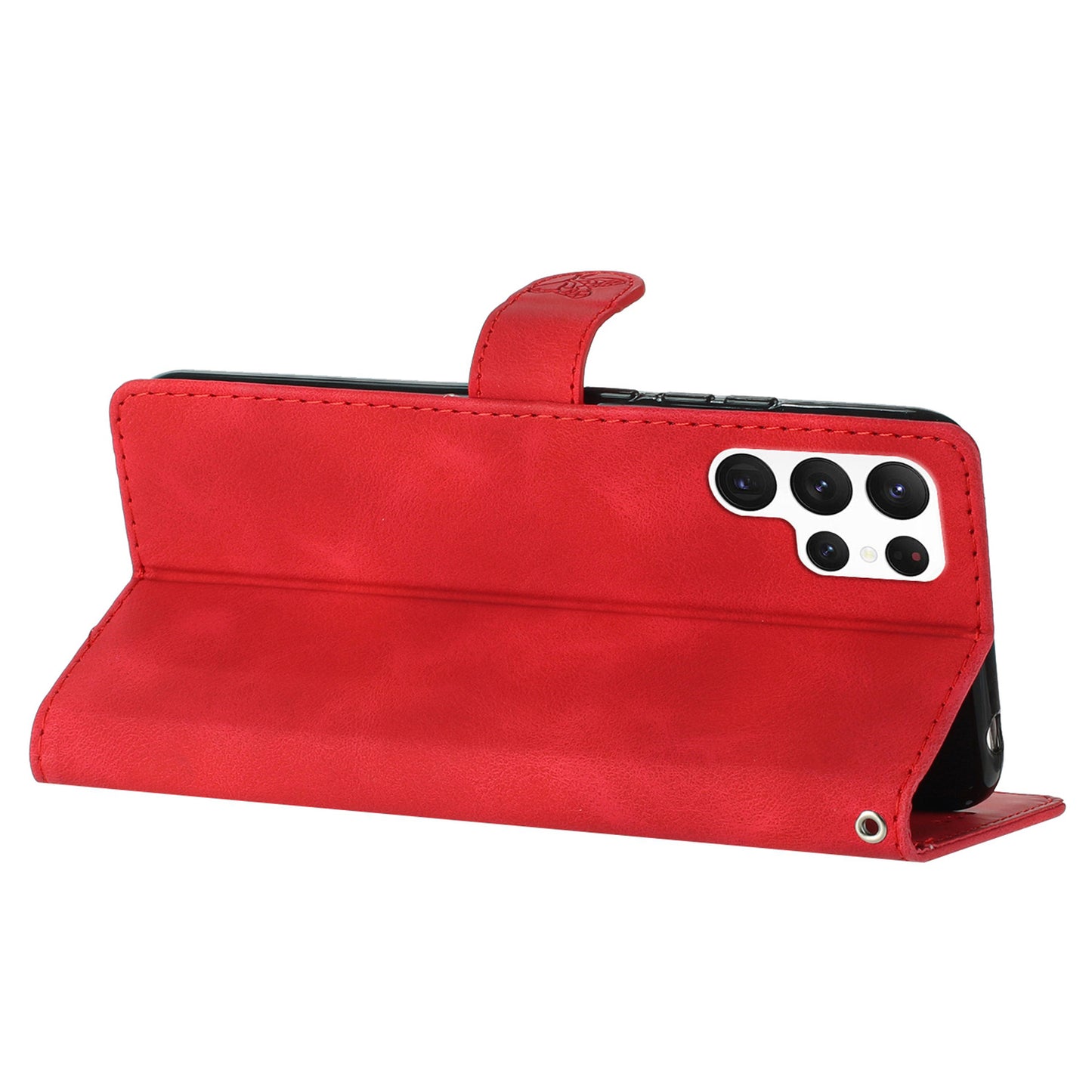 For Samsung Galaxy S24 Ultra Case PU Leather Stand Phone Cover Magnetic Phone Shell Wallet - Red