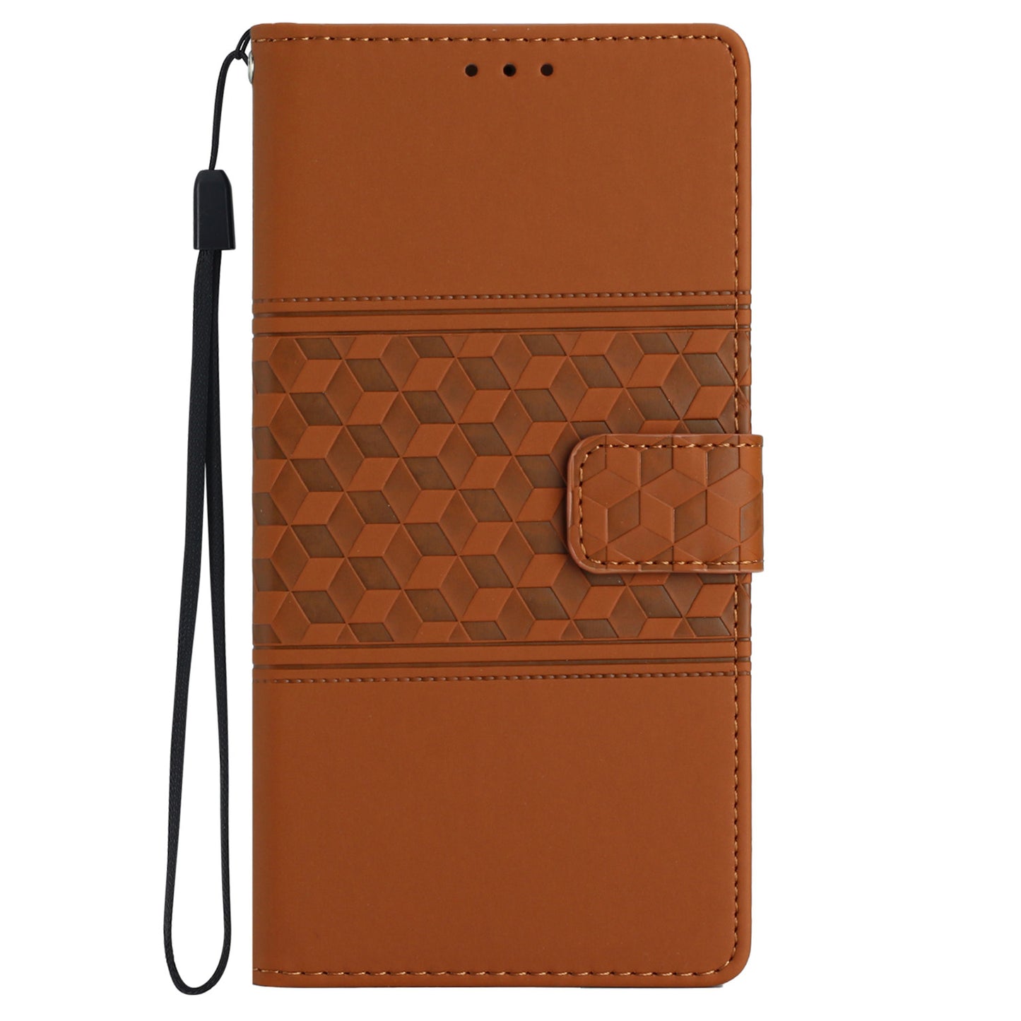 For Samsung Galaxy S24 Case Imprinted Rhombus Wallet Phone Cover - Brown