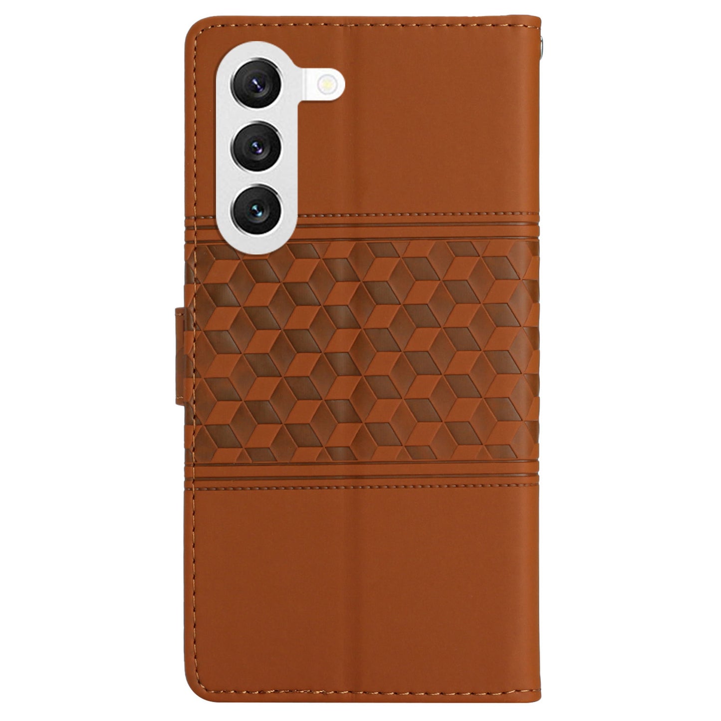 For Samsung Galaxy S24 Case Imprinted Rhombus Wallet Phone Cover - Brown
