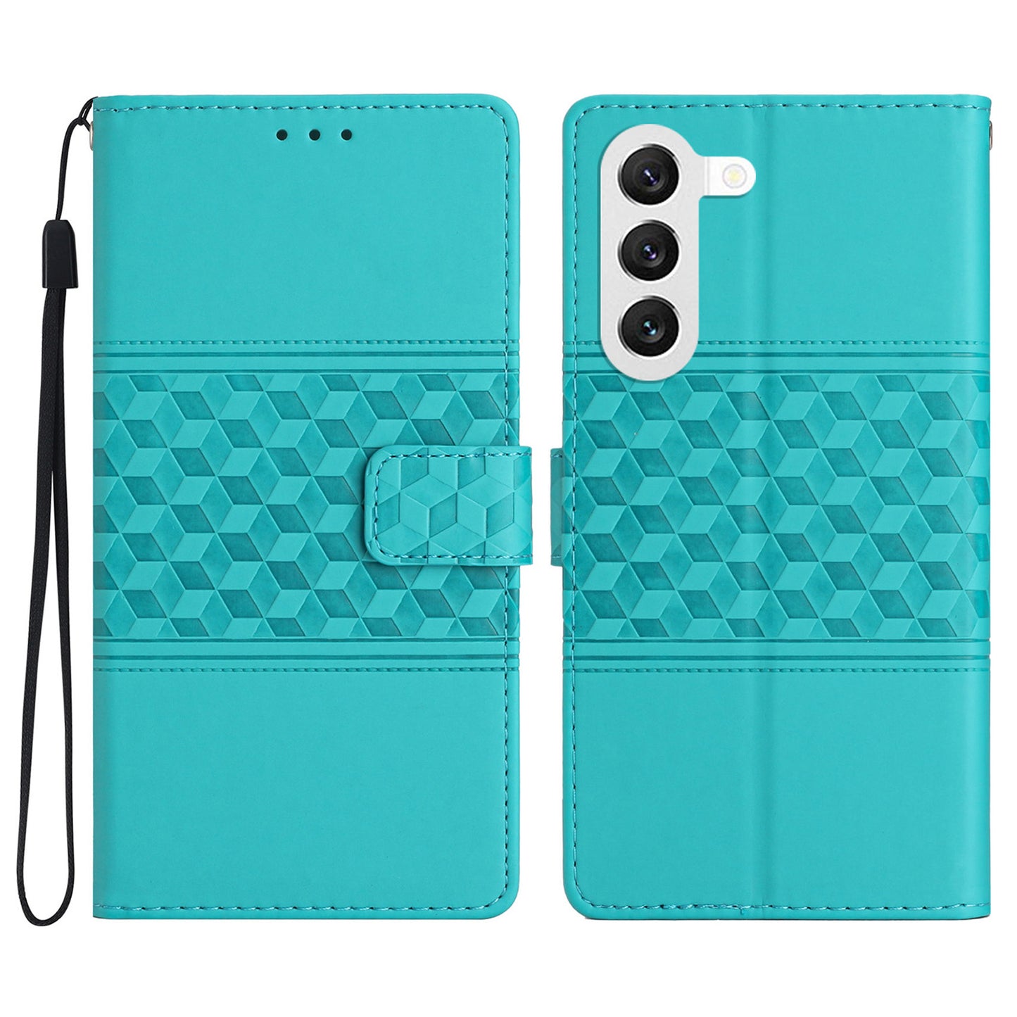 For Samsung Galaxy S24 Case Imprinted Rhombus Wallet Phone Cover - Sky Blue