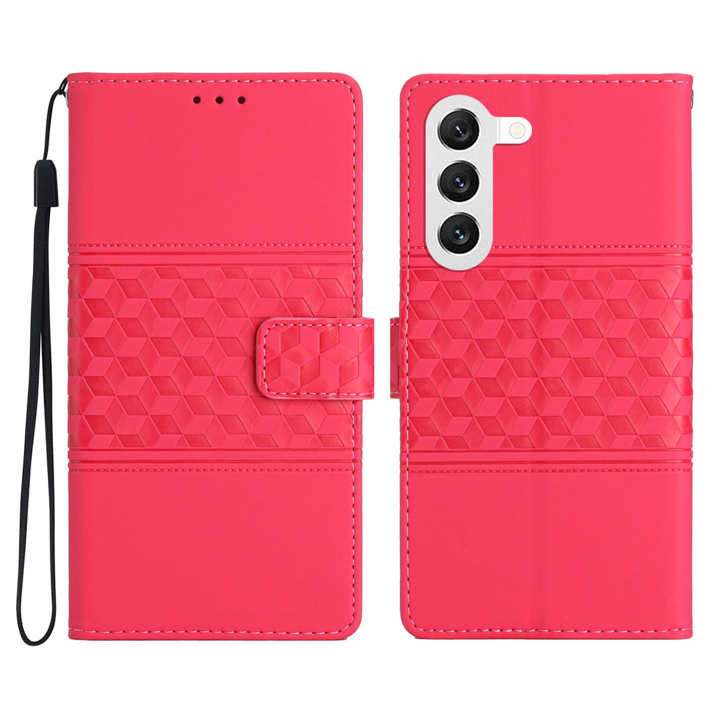 For Samsung Galaxy S24 Case Imprinted Rhombus Wallet Phone Cover - Rose