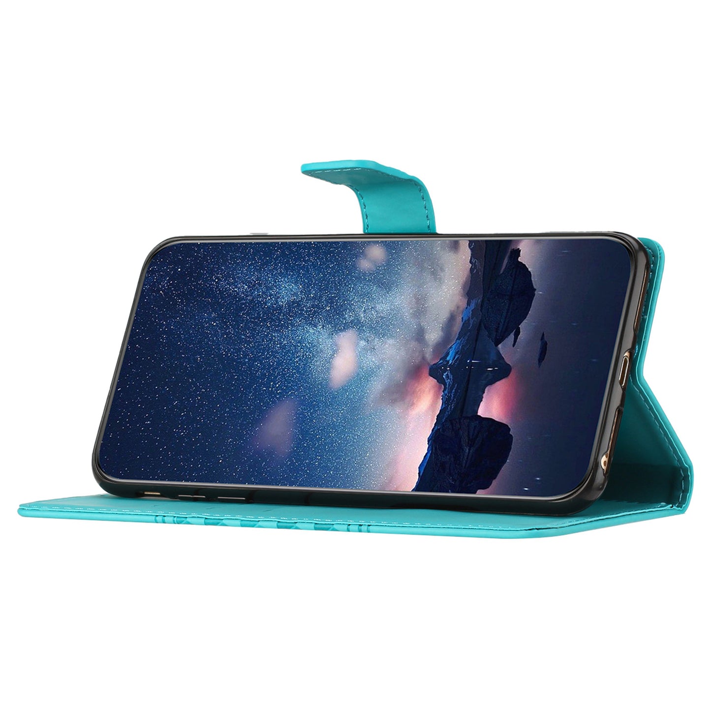 For Samsung Galaxy S24+ Case PU Leather Imprinted Rhombus Wallet Stand Cell Phone Cover - Sky Blue