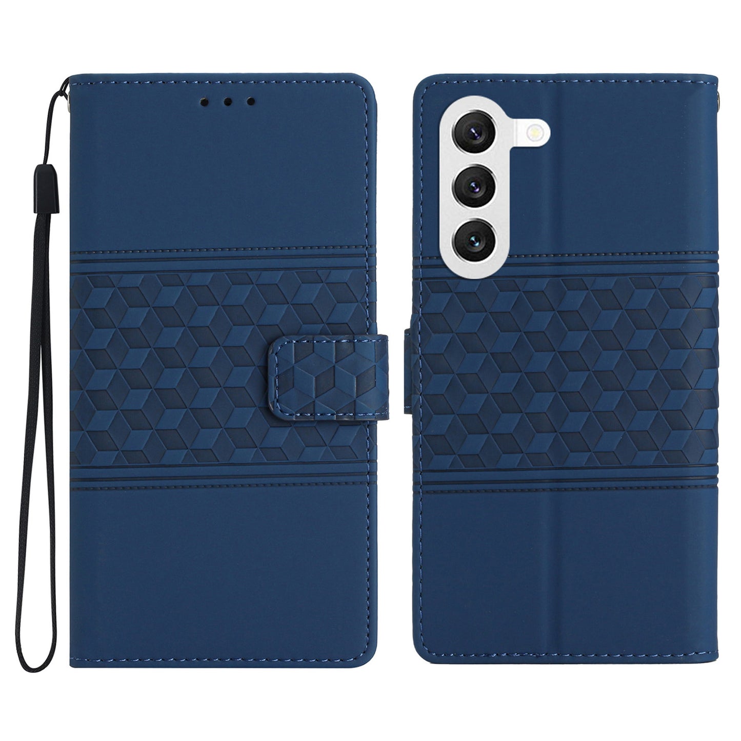 For Samsung Galaxy S24+ Case PU Leather Imprinted Rhombus Wallet Stand Cell Phone Cover - Blue
