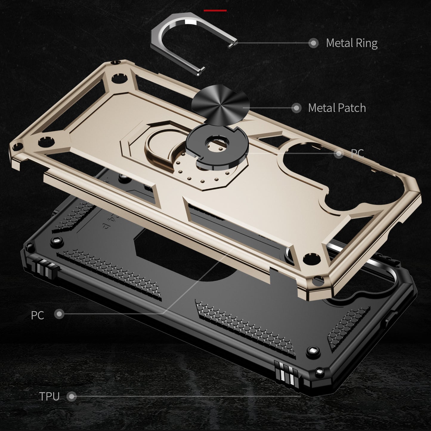 For Samsung Galaxy S24+ Case TPU+PC Phone Cover with Ring Kickstand - Gold