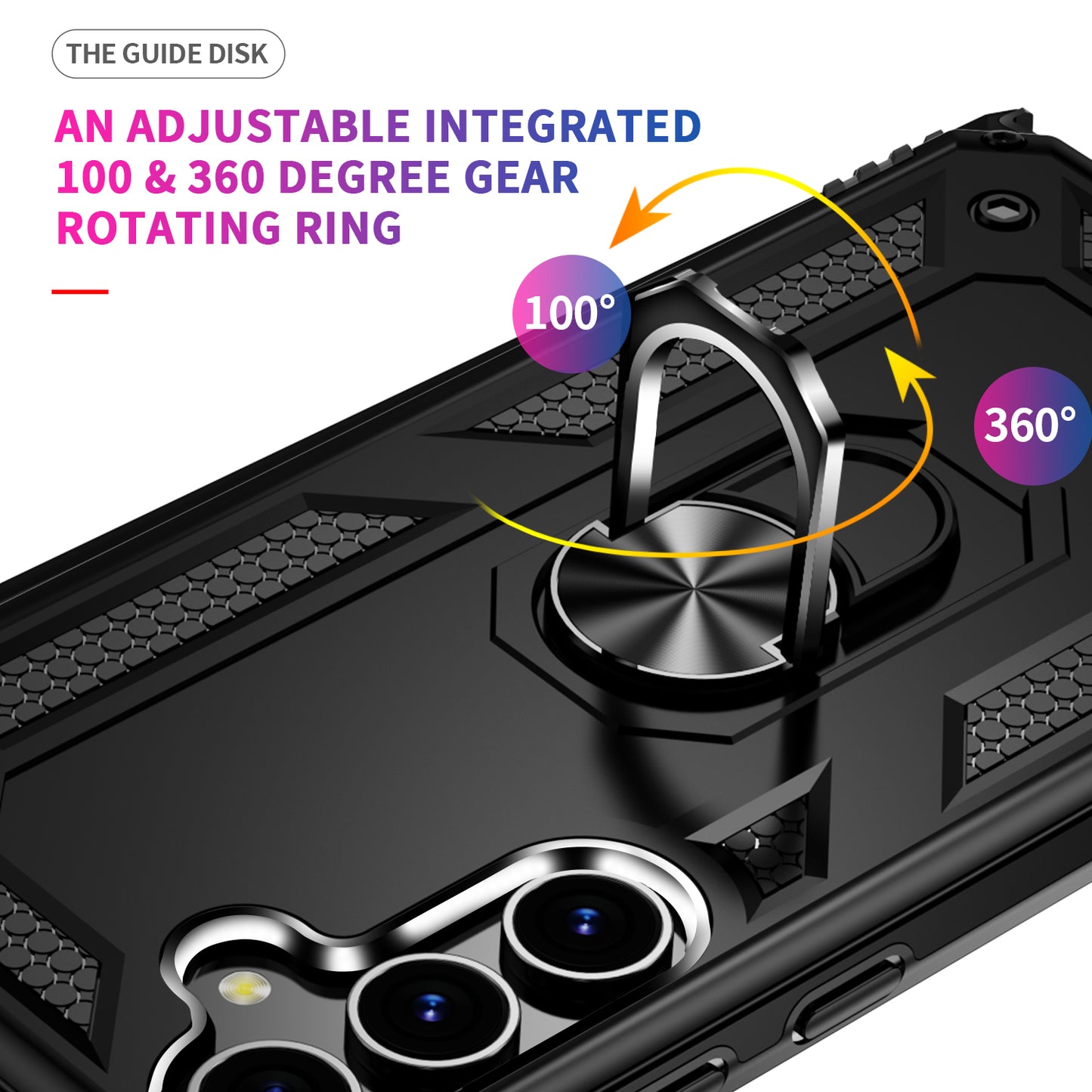 For Samsung Galaxy S24+ Case TPU+PC Phone Cover with Ring Kickstand - Black
