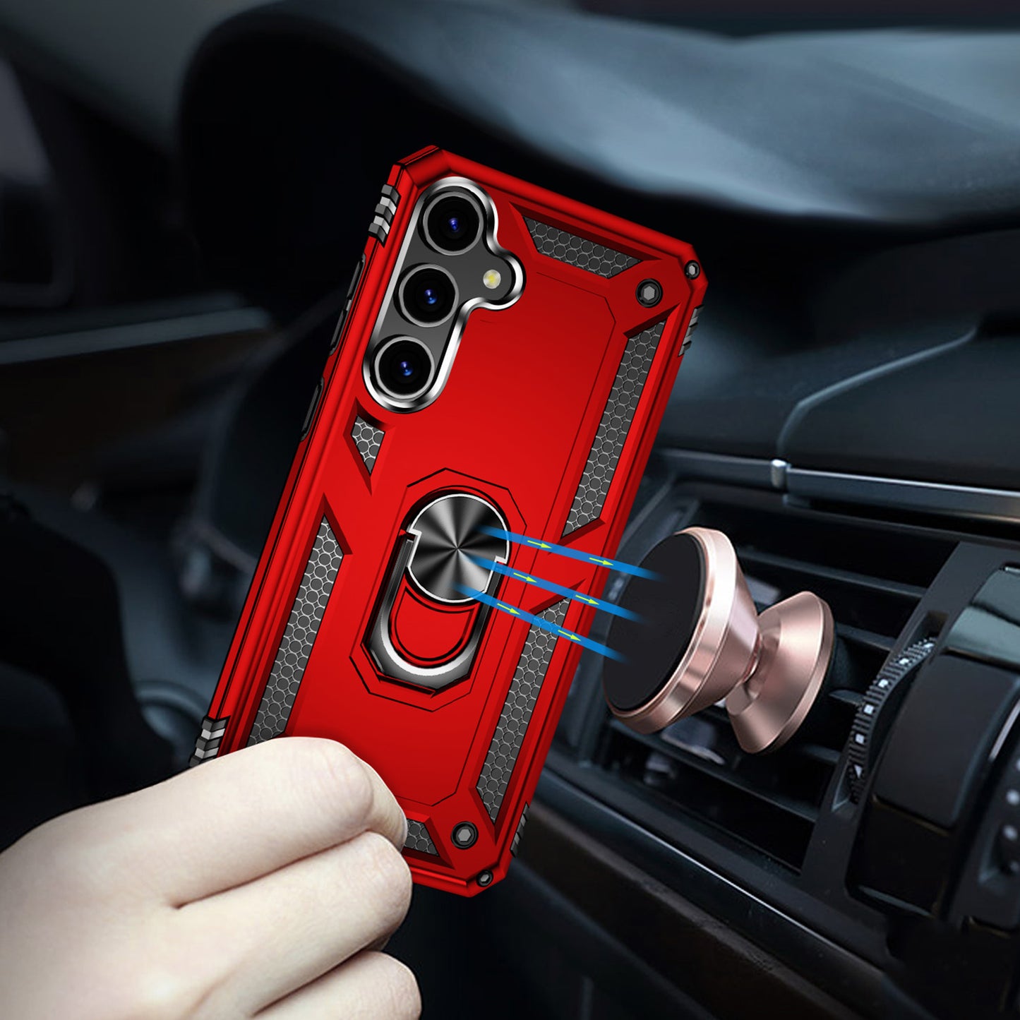For Samsung Galaxy S24+ Case TPU+PC Phone Cover with Ring Kickstand - Red