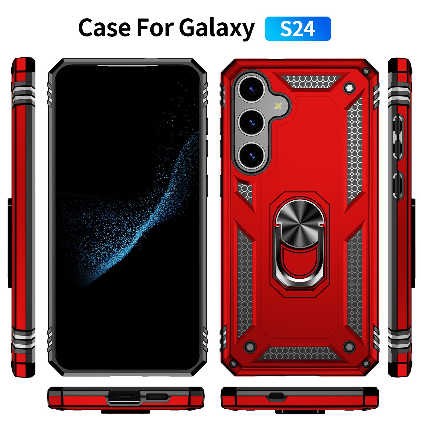 For Samsung Galaxy S24+ Case TPU+PC Phone Cover with Ring Kickstand - Red
