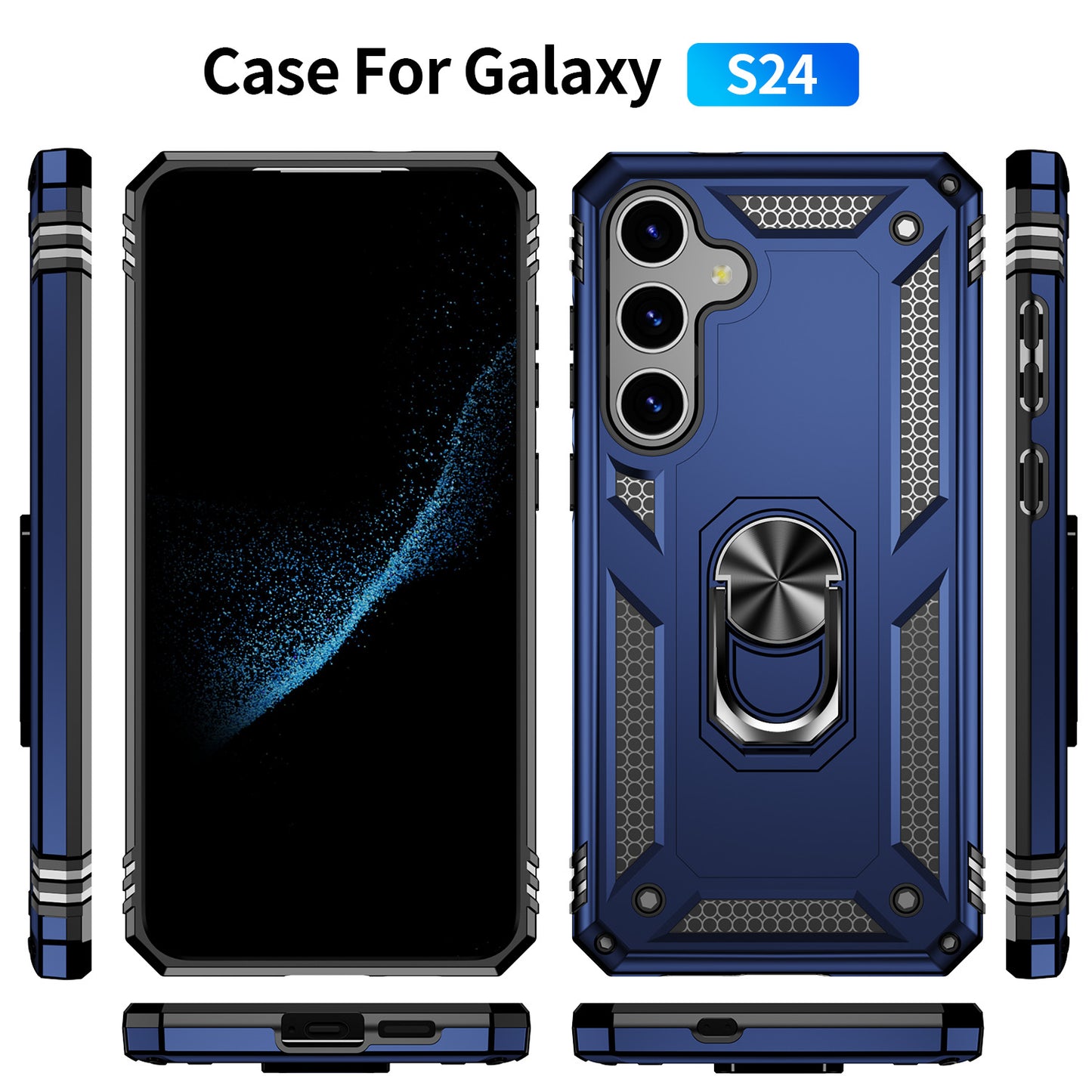 For Samsung Galaxy S24+ Case TPU+PC Phone Cover with Ring Kickstand - Blue