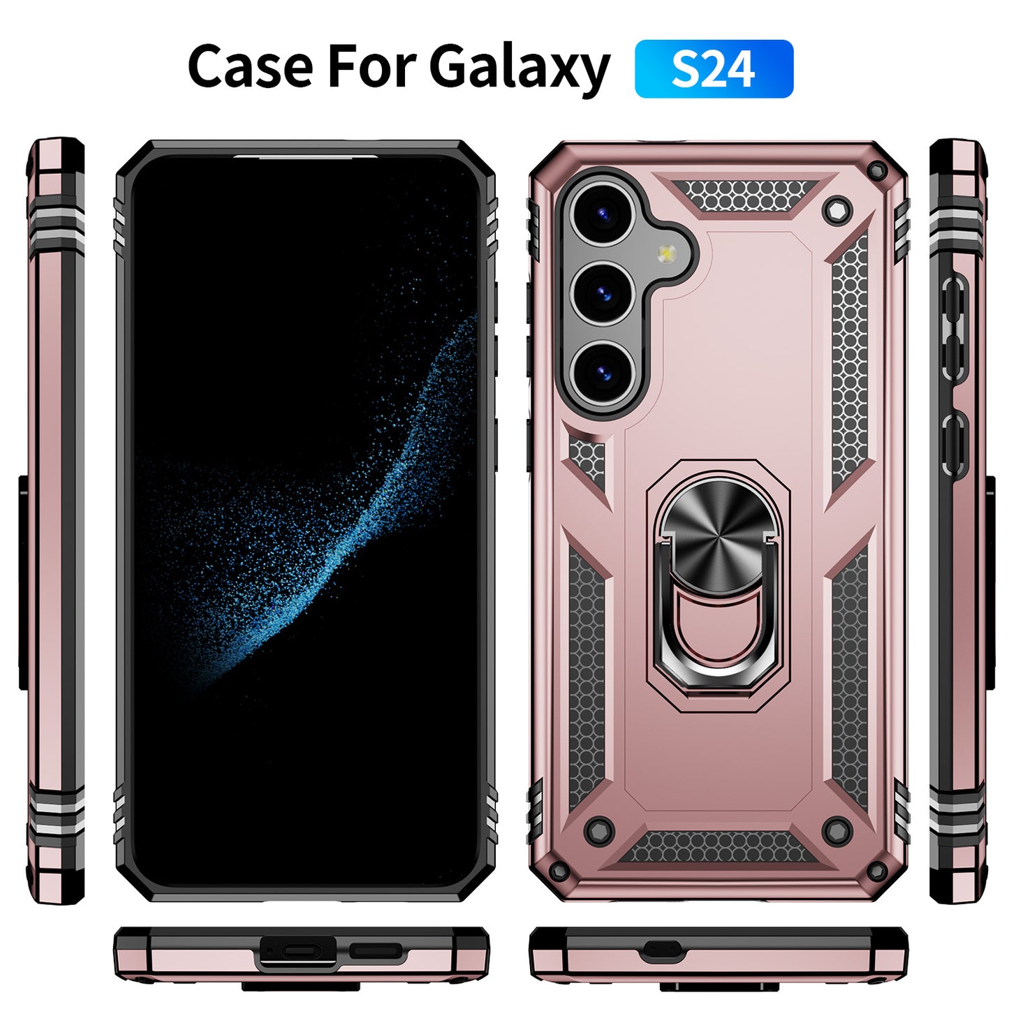 For Samsung Galaxy S24+ Case TPU+PC Phone Cover with Ring Kickstand - Rose Gold