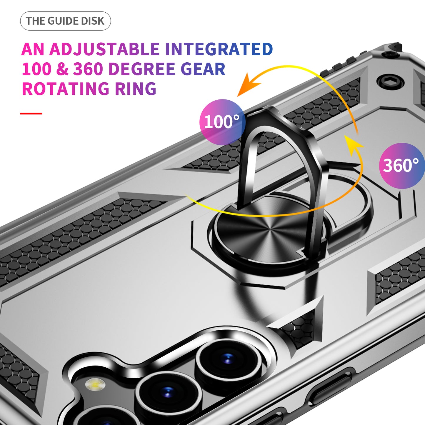 For Samsung Galaxy S24+ Case TPU+PC Phone Cover with Ring Kickstand - Silver