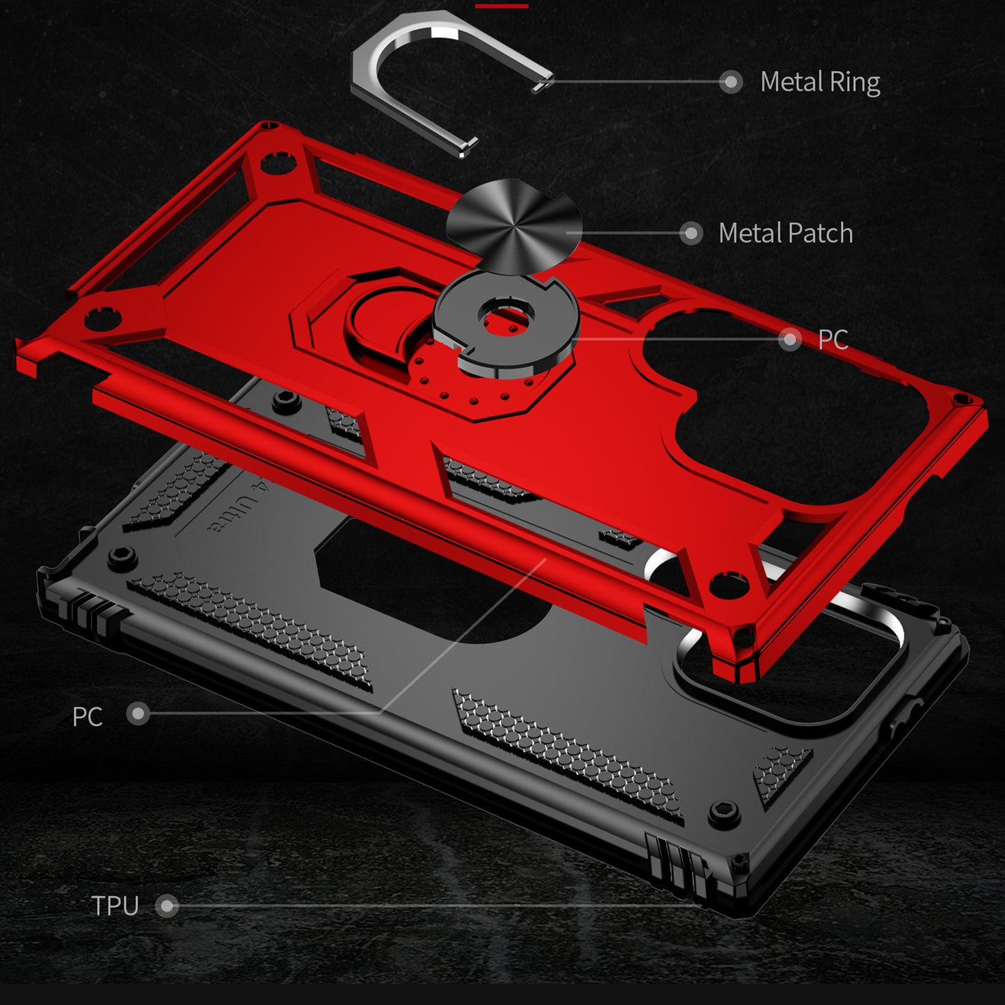 For Samsung Galaxy S24 Ultra Case TPU+PC Ring Kickstand Phone Back Shell - Red