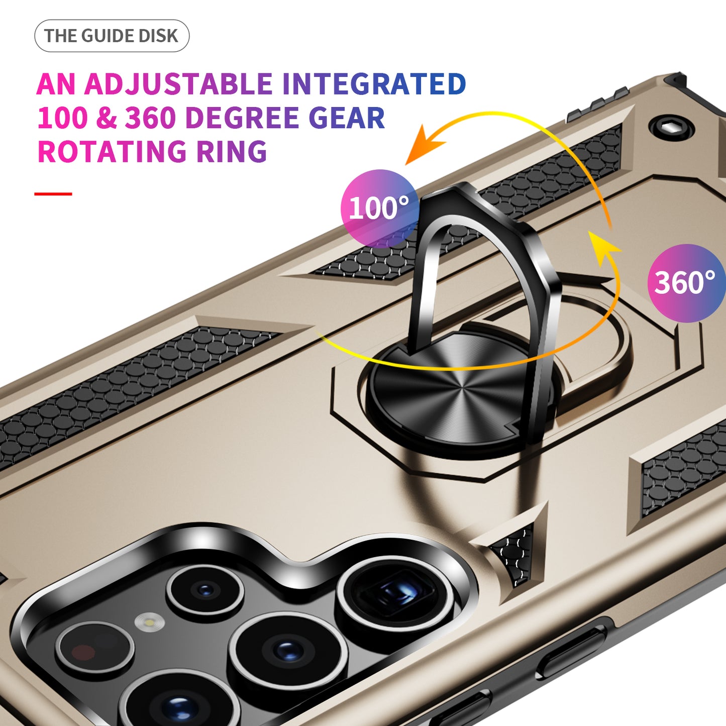 For Samsung Galaxy S24 Ultra Case TPU+PC Ring Kickstand Phone Back Shell - Gold