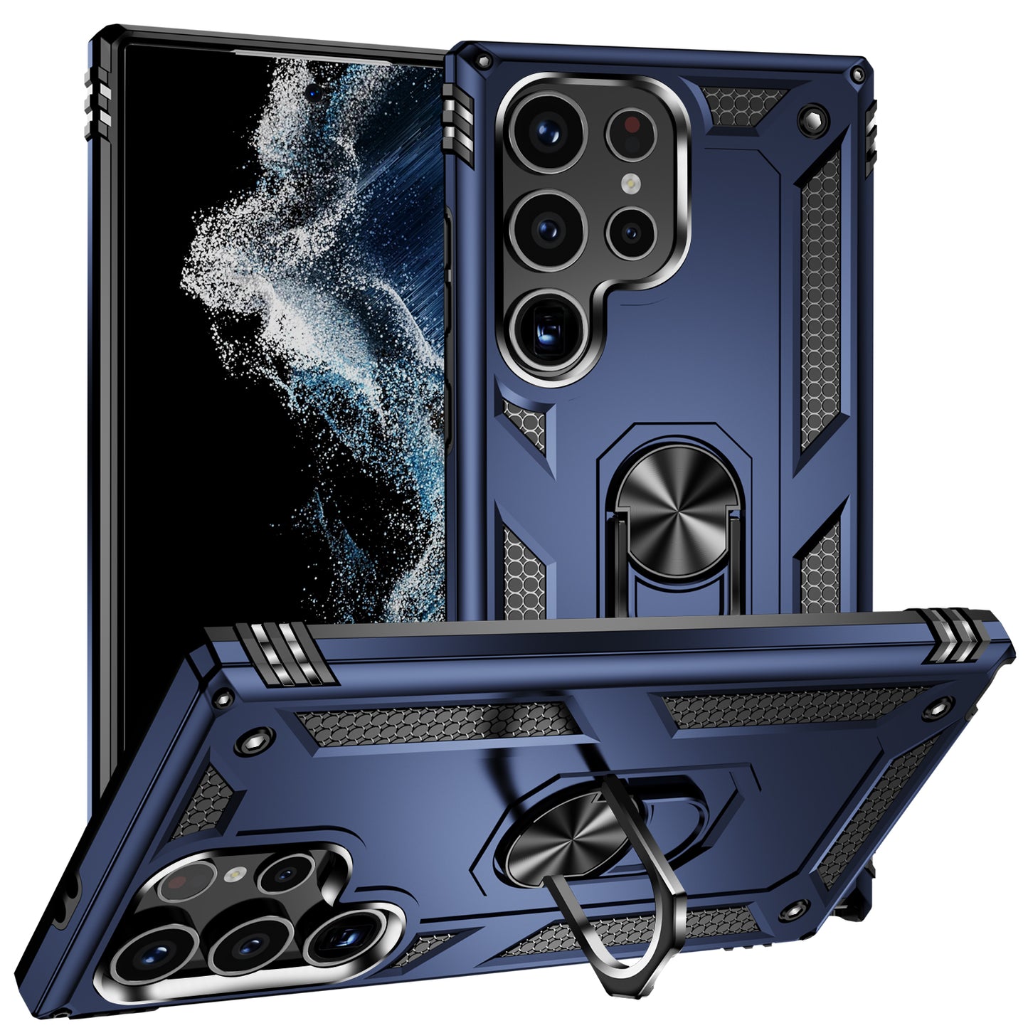 For Samsung Galaxy S24 Ultra Case TPU+PC Ring Kickstand Phone Back Shell - Blue