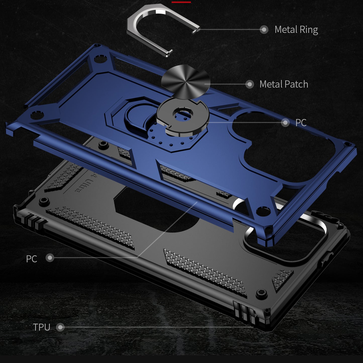 For Samsung Galaxy S24 Ultra Case TPU+PC Ring Kickstand Phone Back Shell - Blue