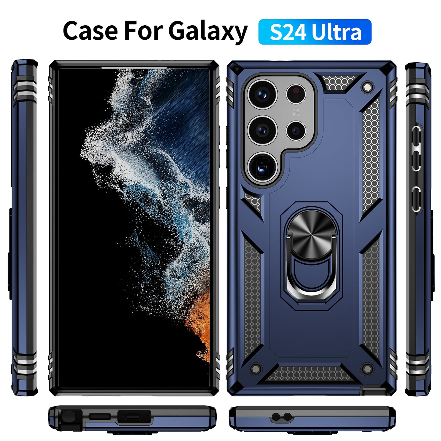 For Samsung Galaxy S24 Ultra Case TPU+PC Ring Kickstand Phone Back Shell - Blue