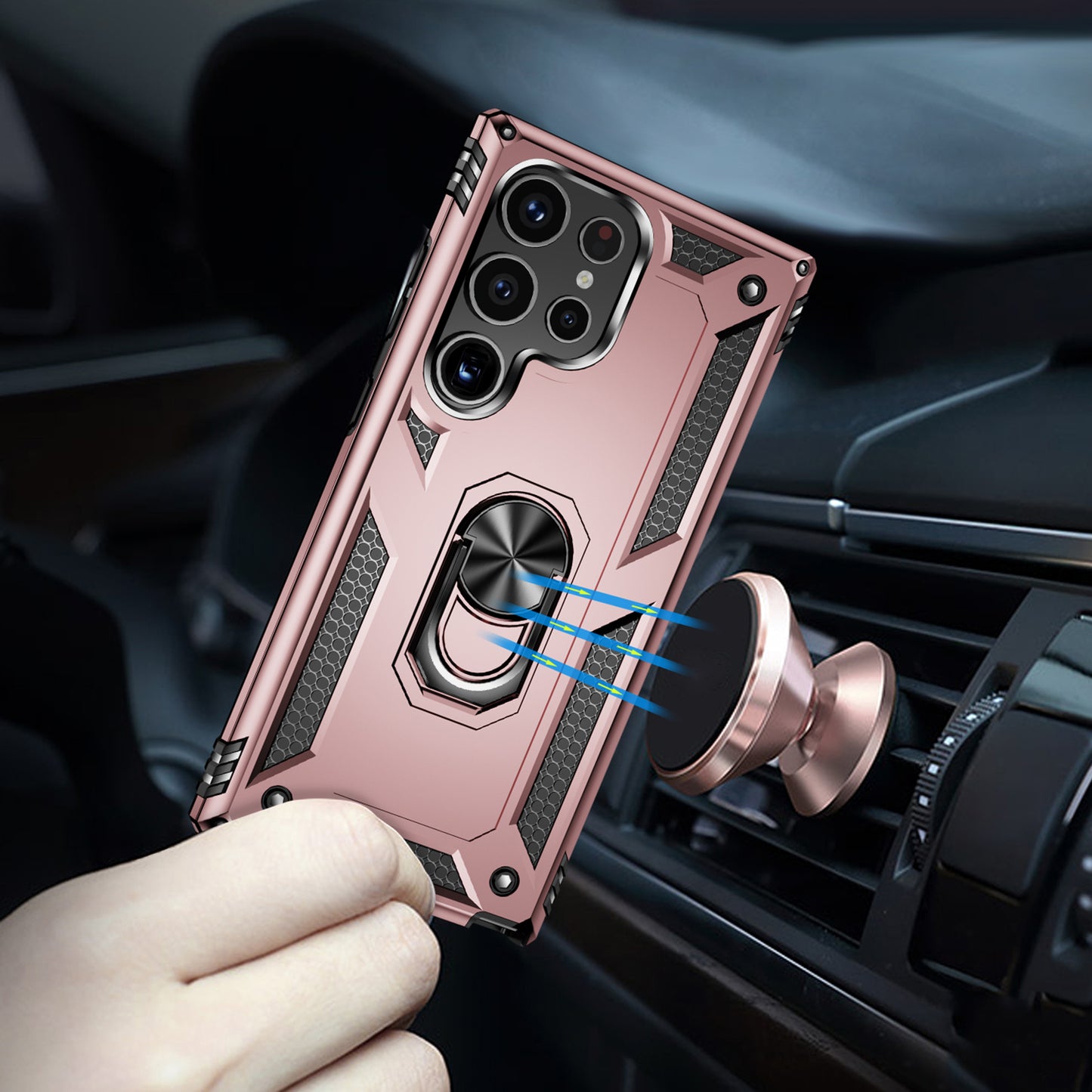 For Samsung Galaxy S24 Ultra Case TPU+PC Ring Kickstand Phone Back Shell - Rose Gold