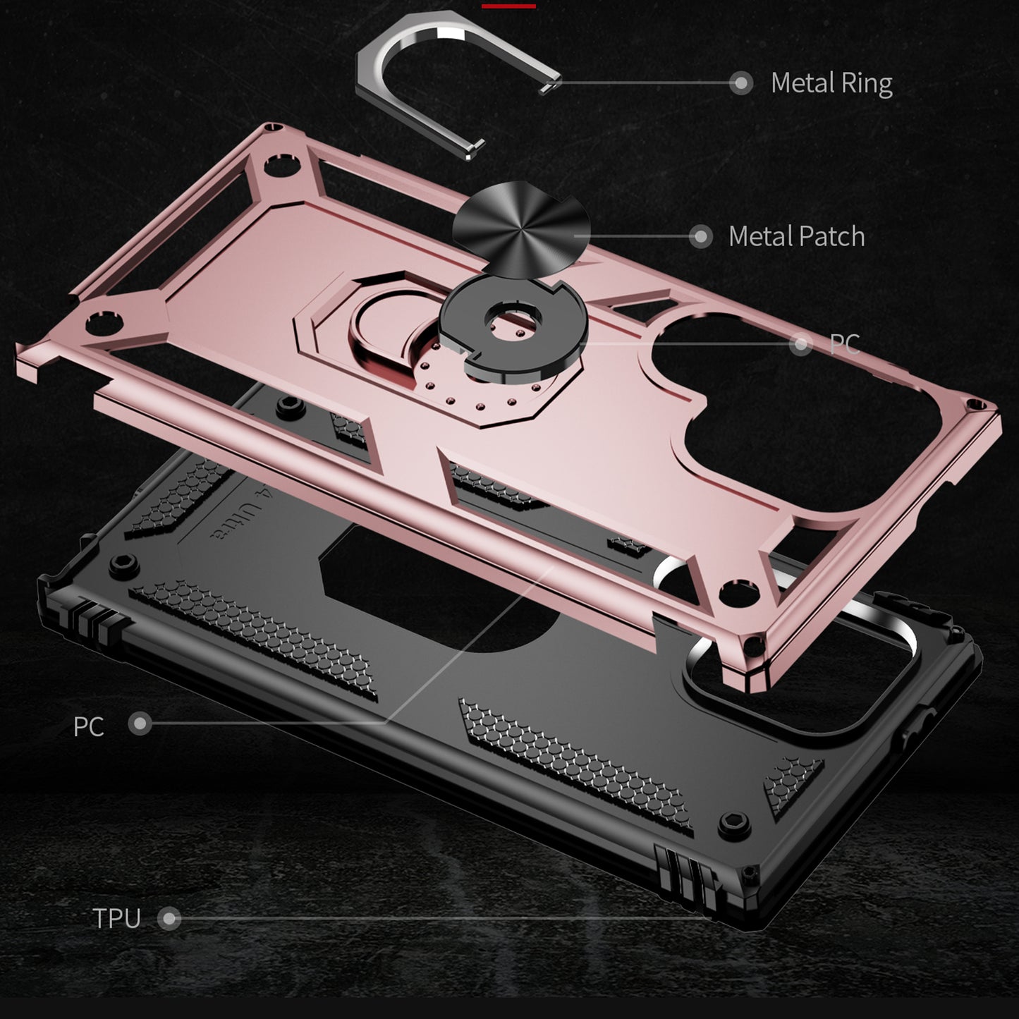 For Samsung Galaxy S24 Ultra Case TPU+PC Ring Kickstand Phone Back Shell - Rose Gold