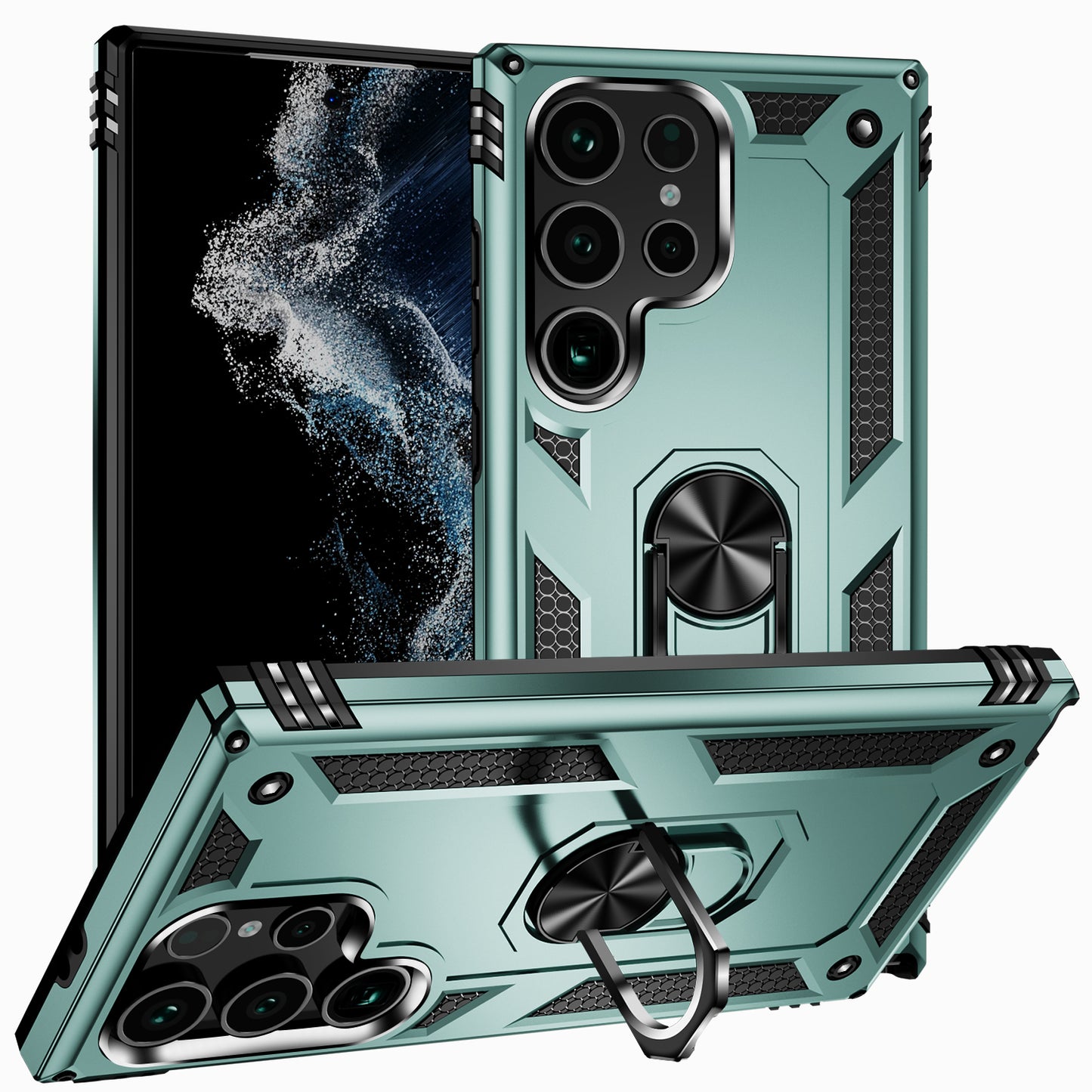 For Samsung Galaxy S24 Ultra Case TPU+PC Ring Kickstand Phone Back Shell - Blackish Green